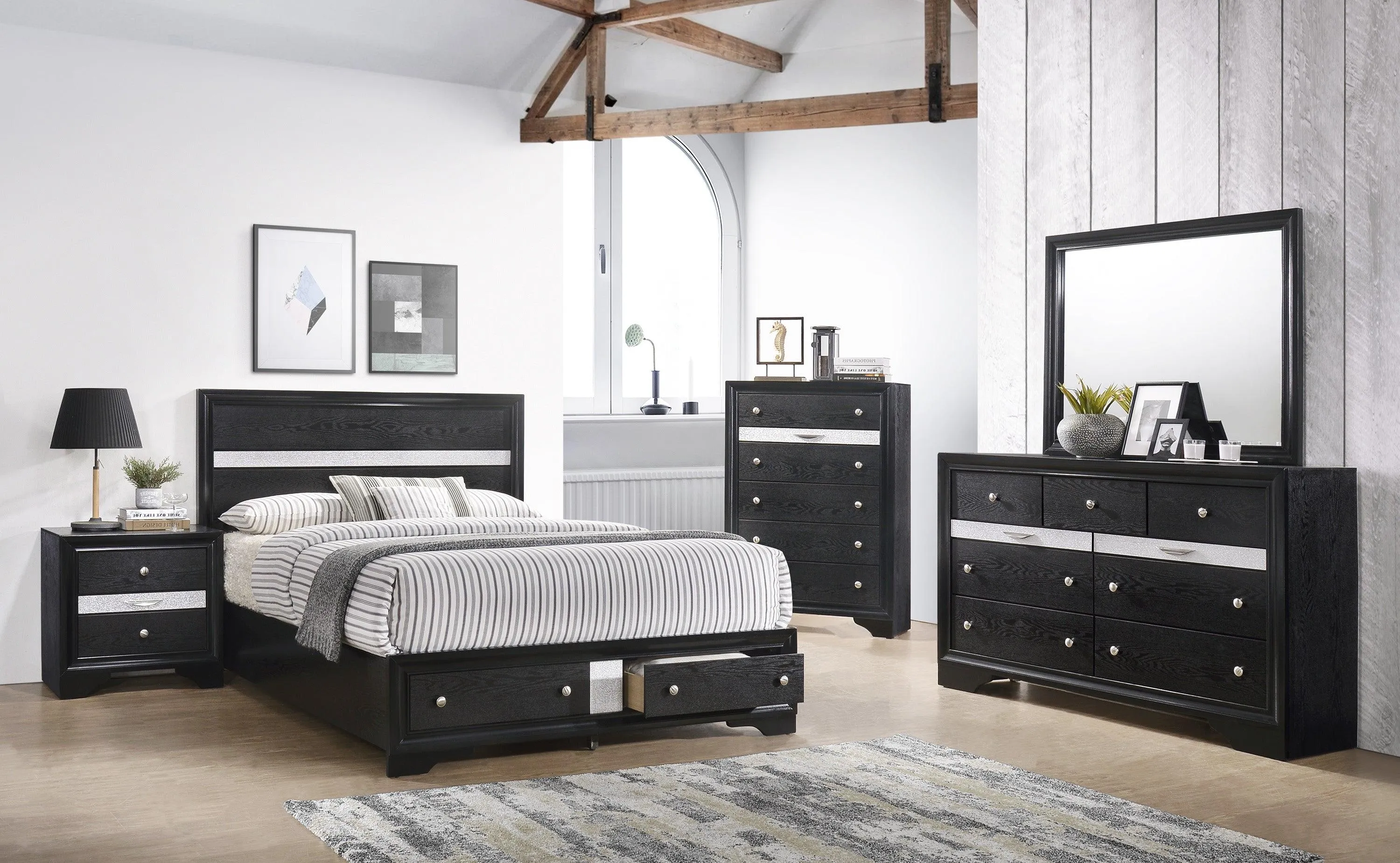 Regata Black and Silver Queen Storage Platform Bed - Image 2