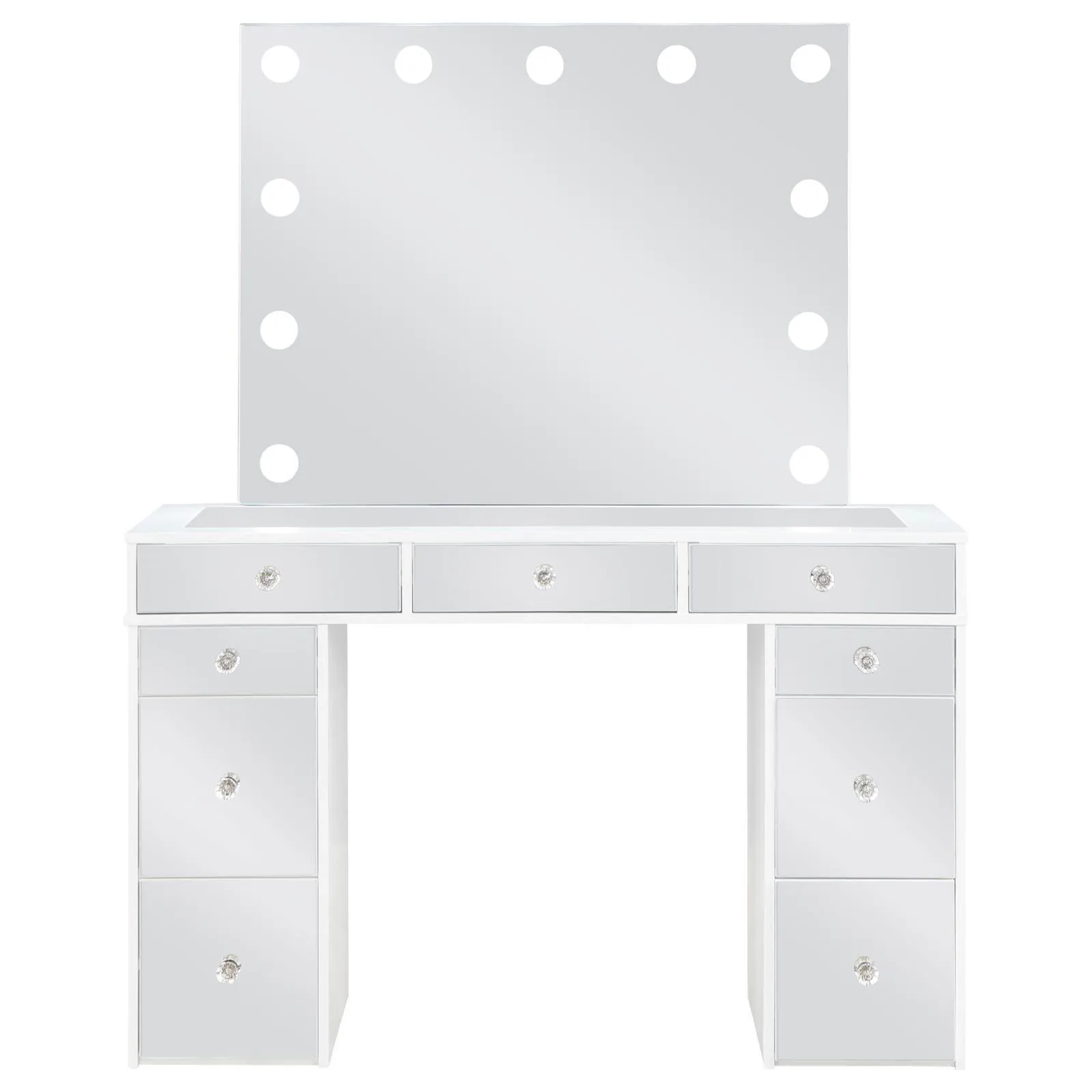 Regina White 3-piece Makeup Vanity Table Set Hollywood Lighting Mirror - Image 3