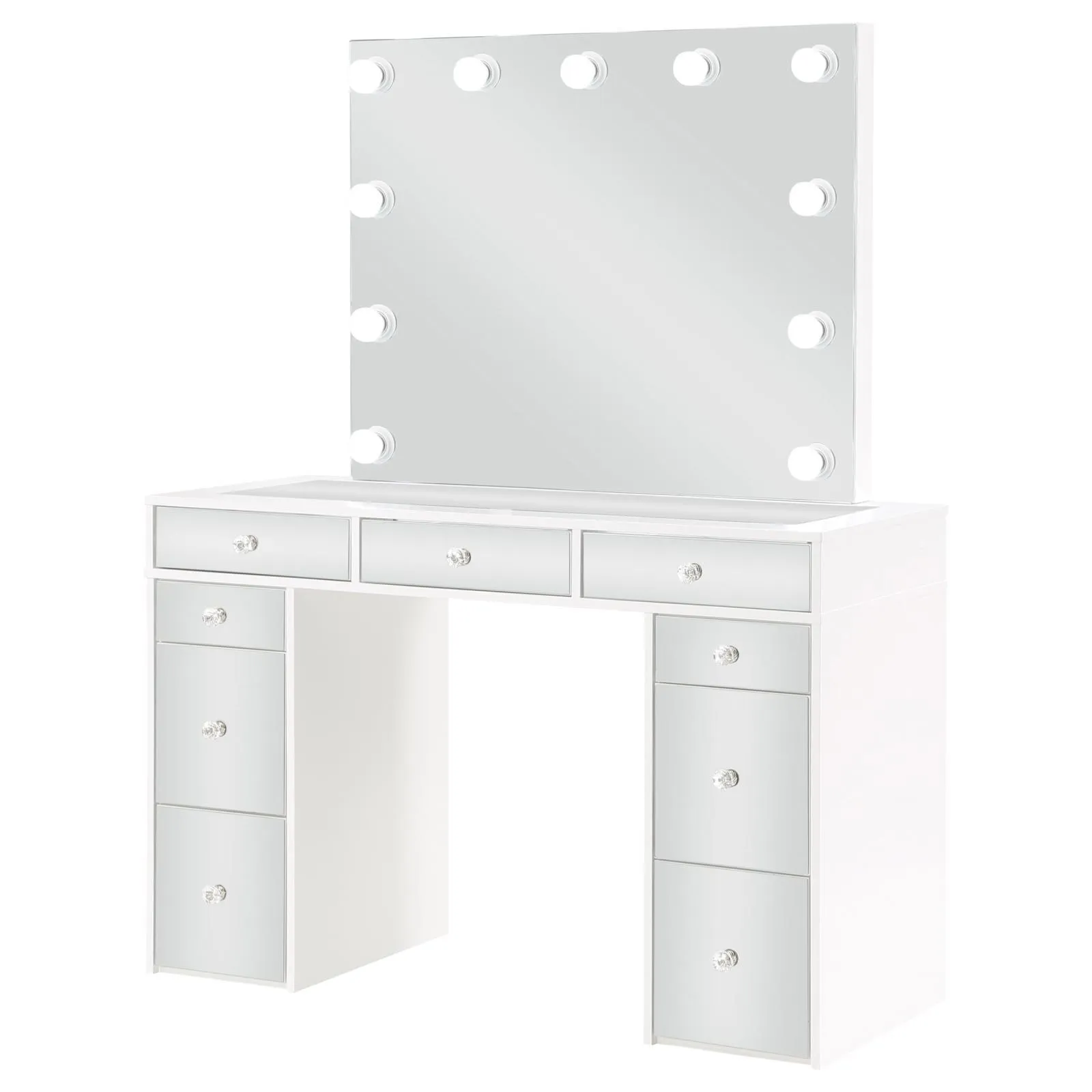 Regina White 3-piece Makeup Vanity Table Set Hollywood Lighting Mirror - Image 4