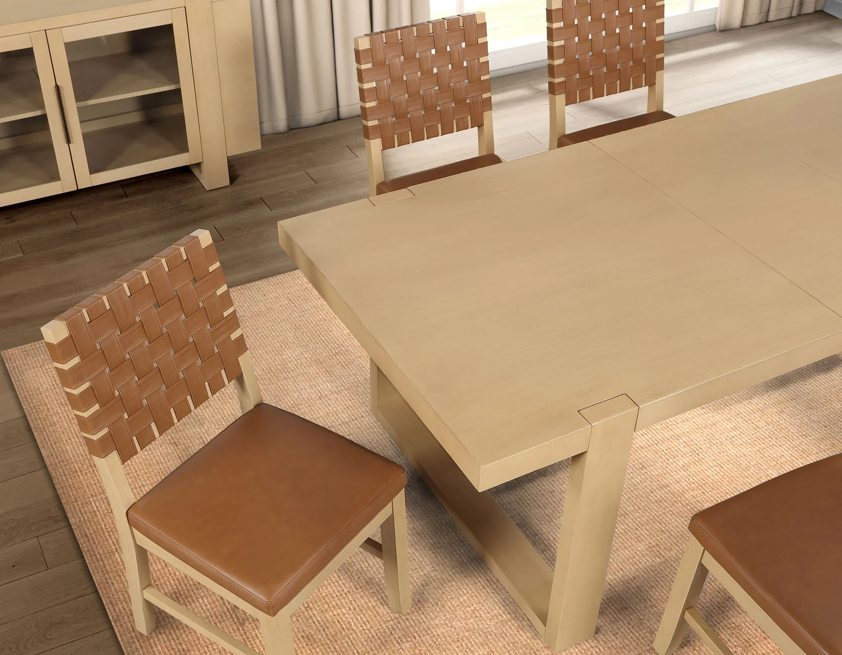 Reid Camel Vegan Leather 5-Piece 77-95″ Dining Set, Sand Finish - Image 7
