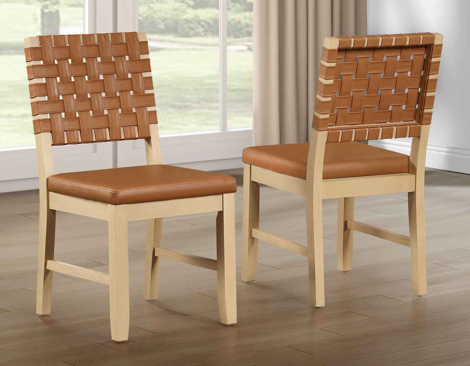 Reid Camel Vegan Leather Side Chair, Sand Finish, Set of 2