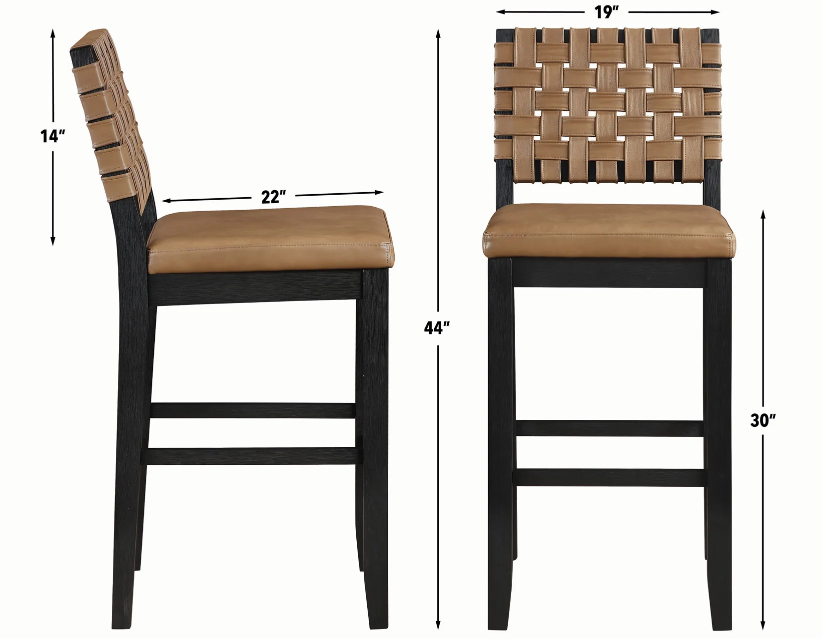 Reid Saddle Brown Vegan Leather 30″ Bar Stool, Black Finish - Image 11