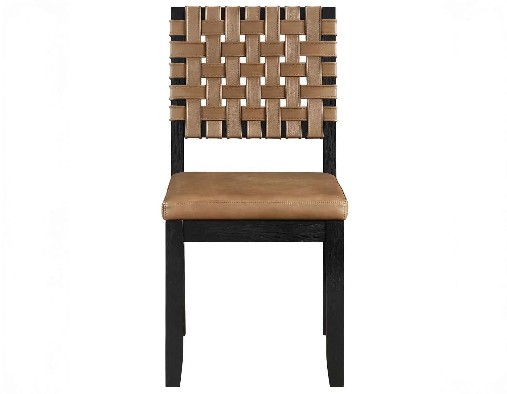 Reid Saddle Brown Vegan Leather Side Chair, Black Finish, Set of 2 - Image 2
