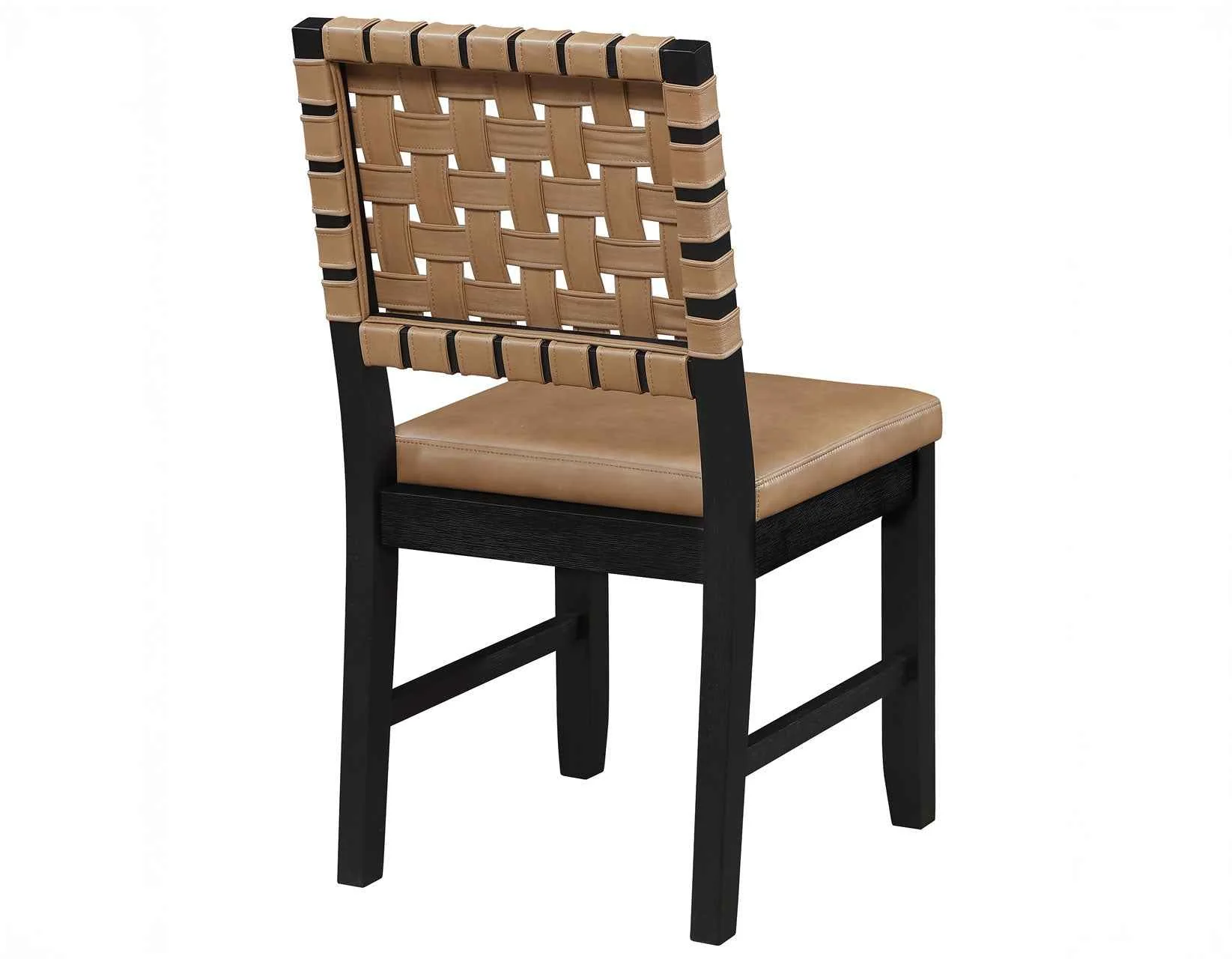 Reid Saddle Brown Vegan Leather Side Chair, Black Finish, Set of 2 - Image 5