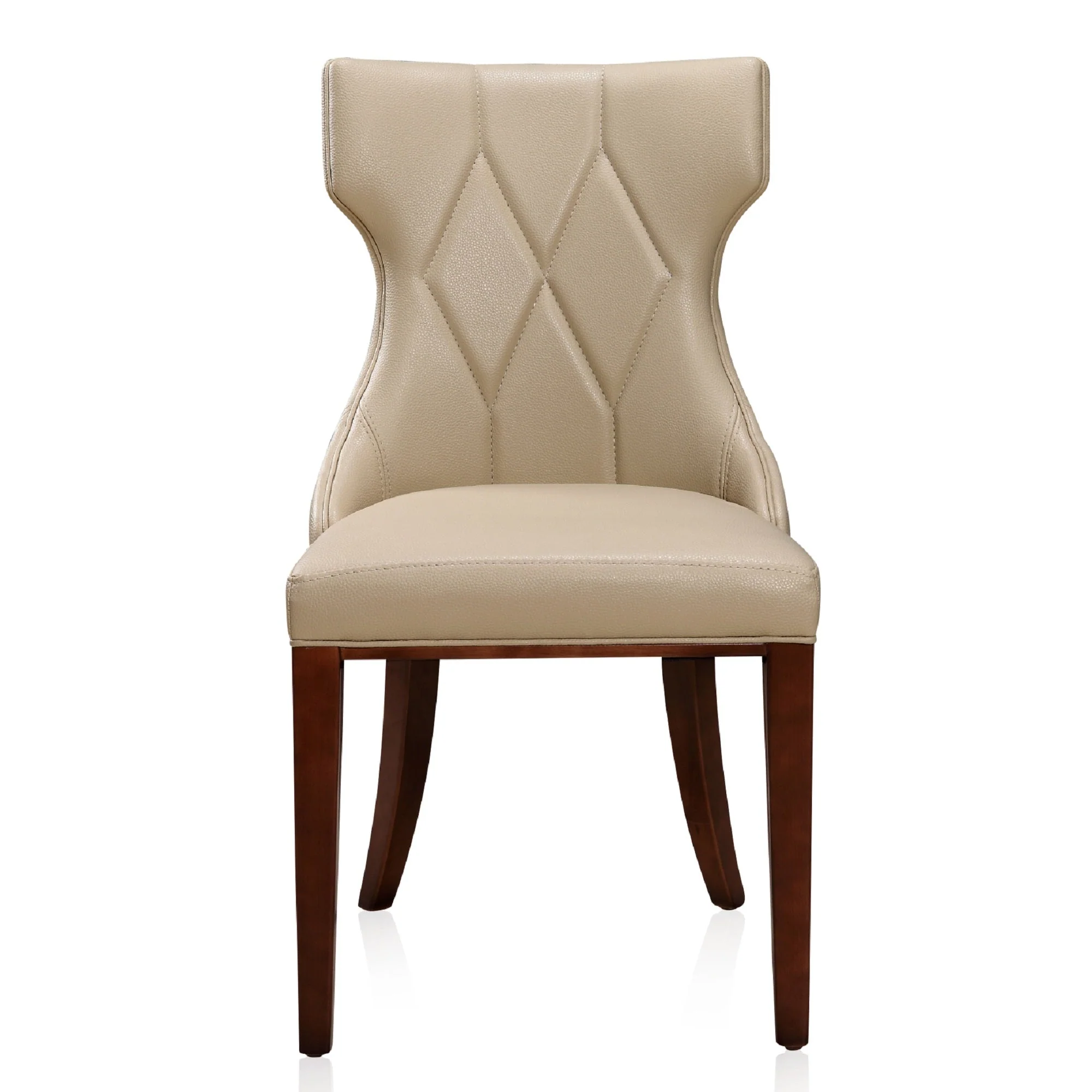 Reine Faux Leather Dining Chair (Set of Two) in Cream and Walnut - Image 4