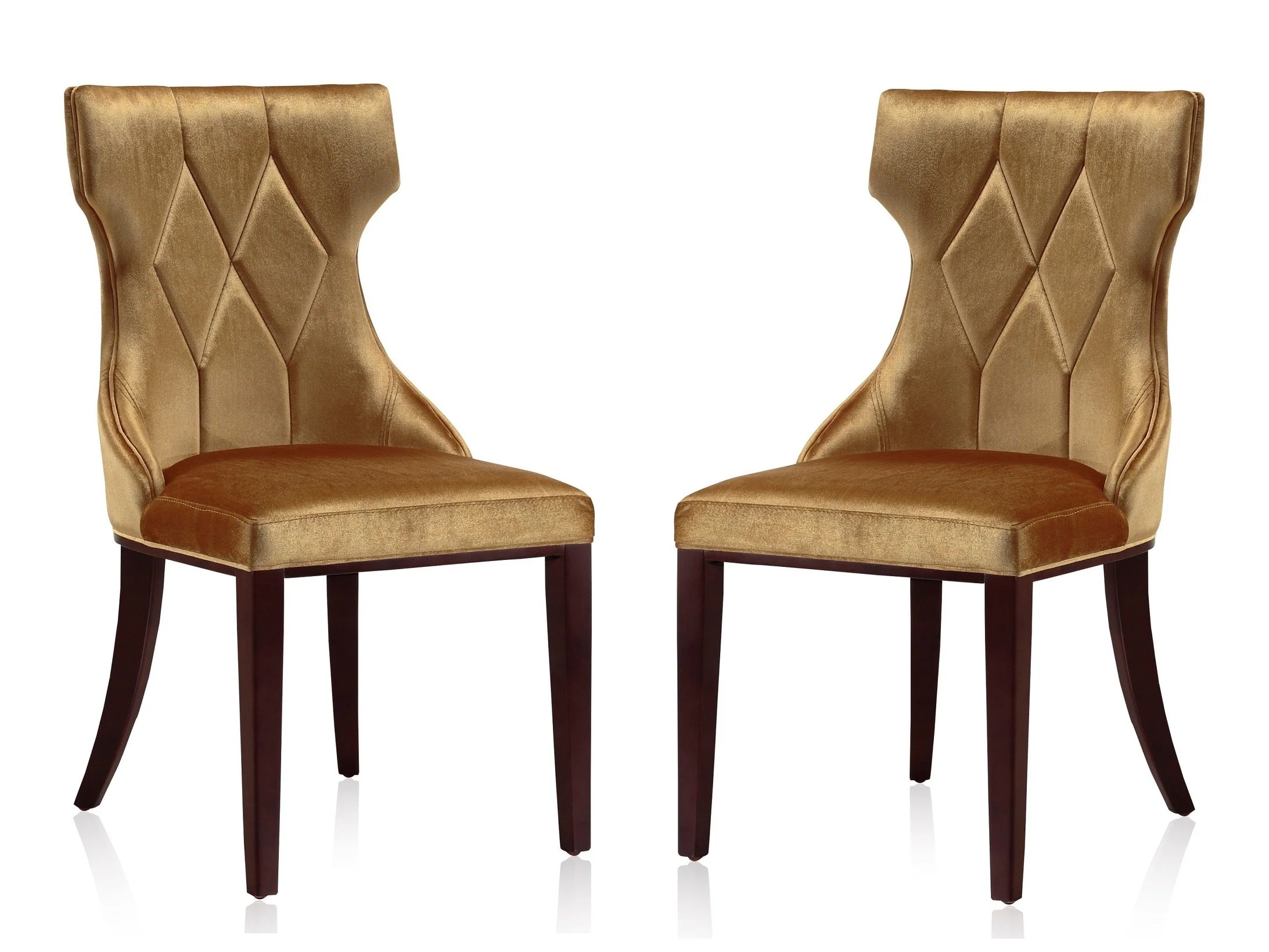 Reine Velvet Dining Chair (Set of Two) in Antique Gold and Walnut