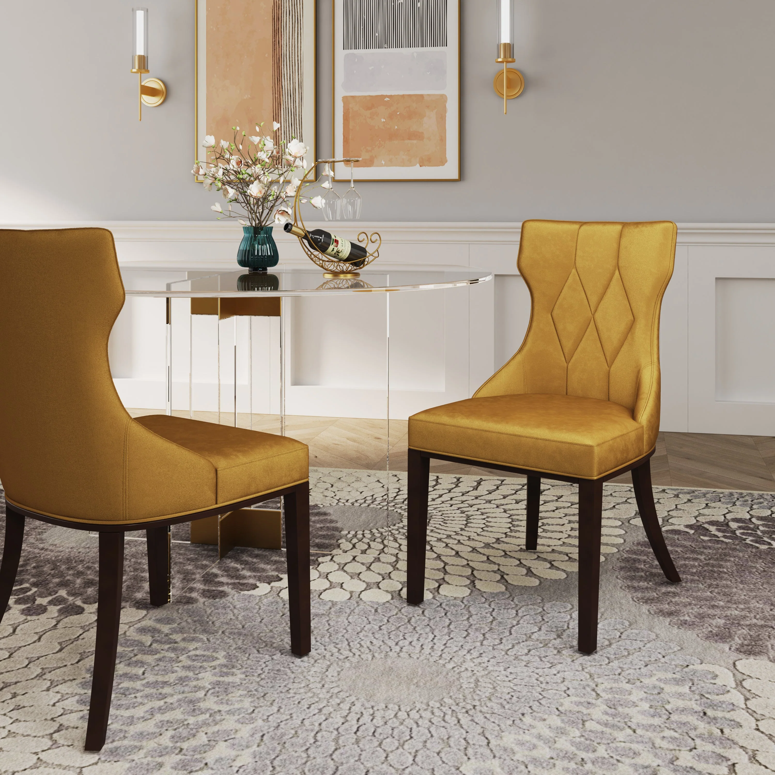 Reine Velvet Dining Chair (Set of Two) in Antique Gold and Walnut - Image 2