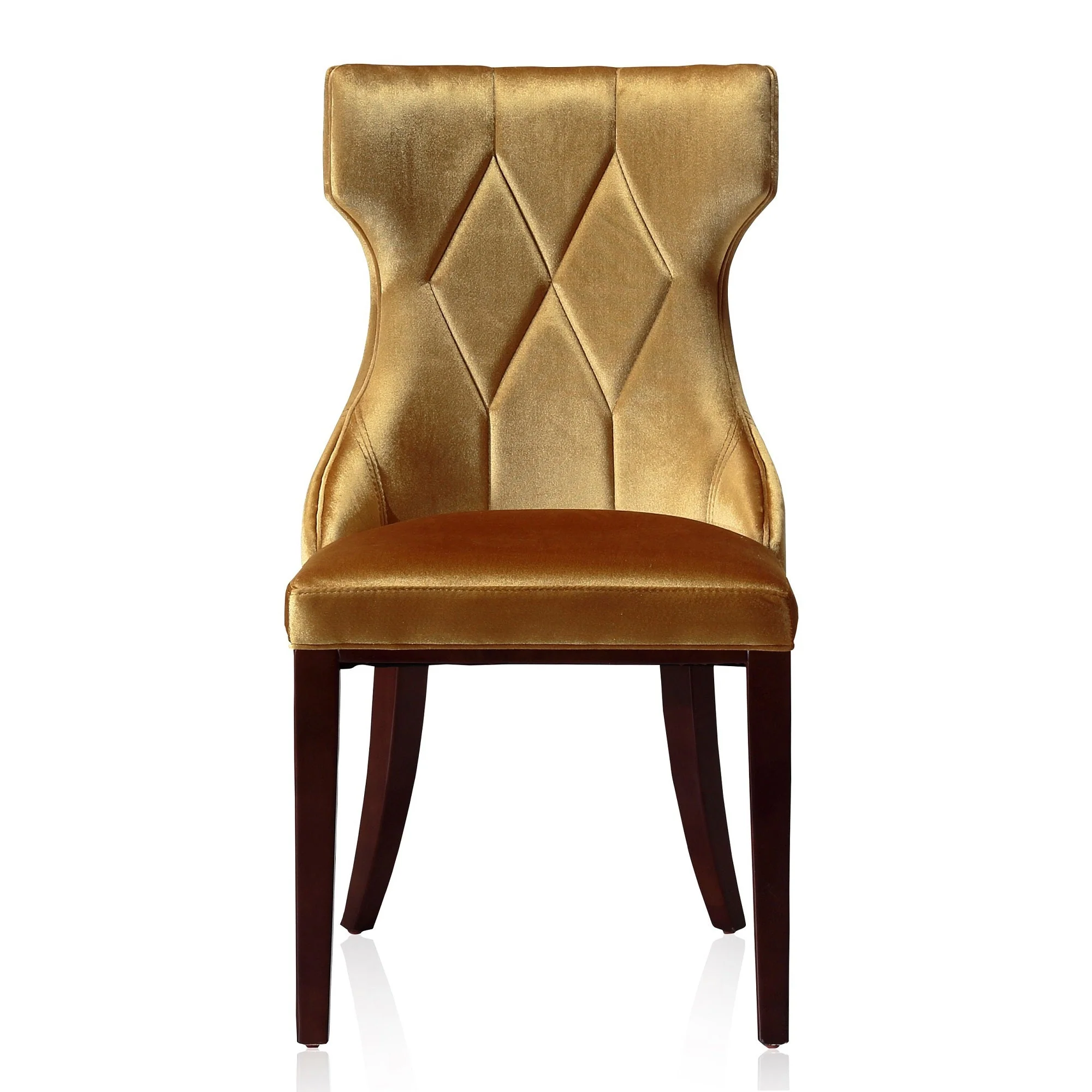Reine Velvet Dining Chair (Set of Two) in Antique Gold and Walnut - Image 4