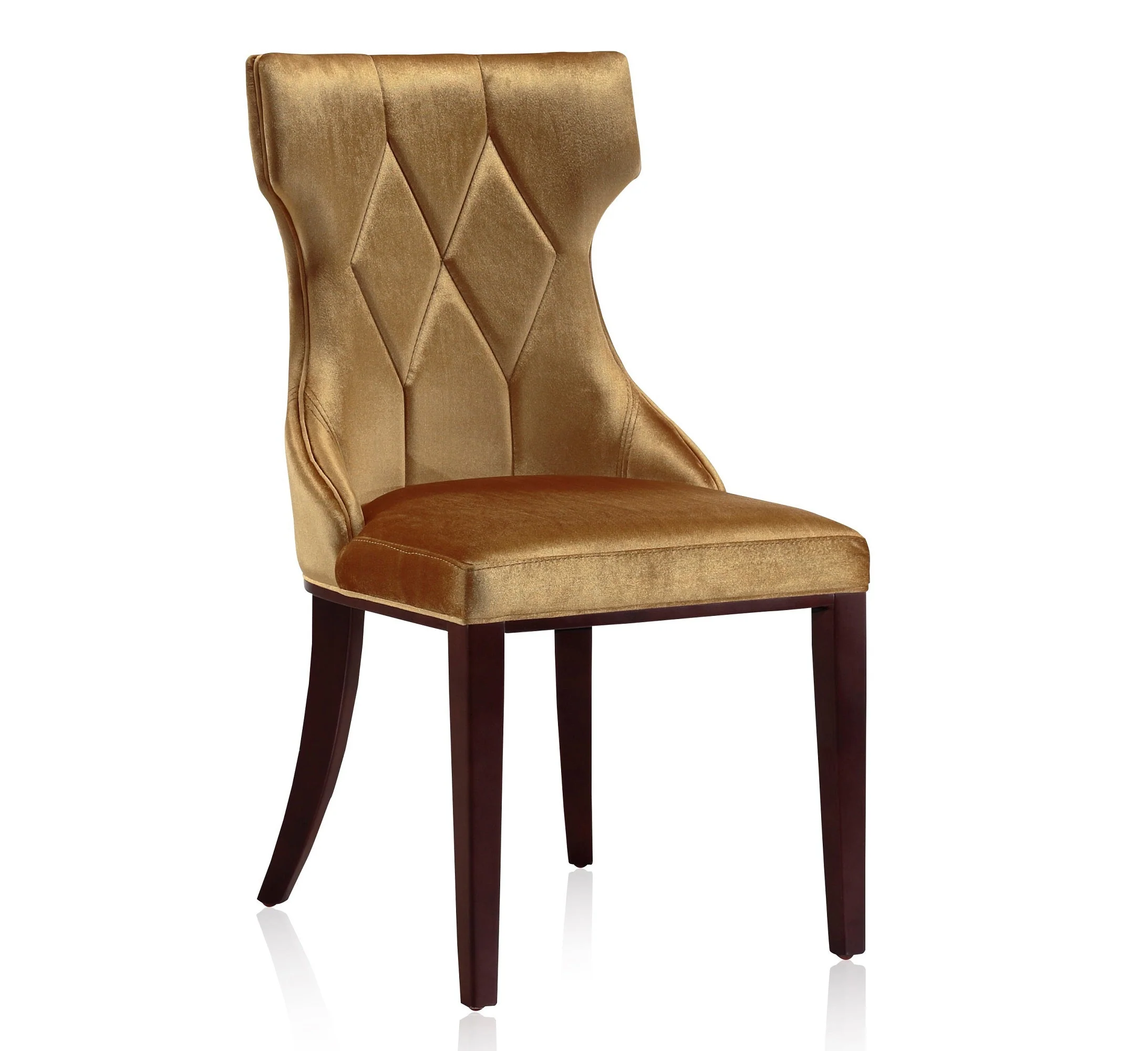 Reine Velvet Dining Chair (Set of Two) in Antique Gold and Walnut - Image 5