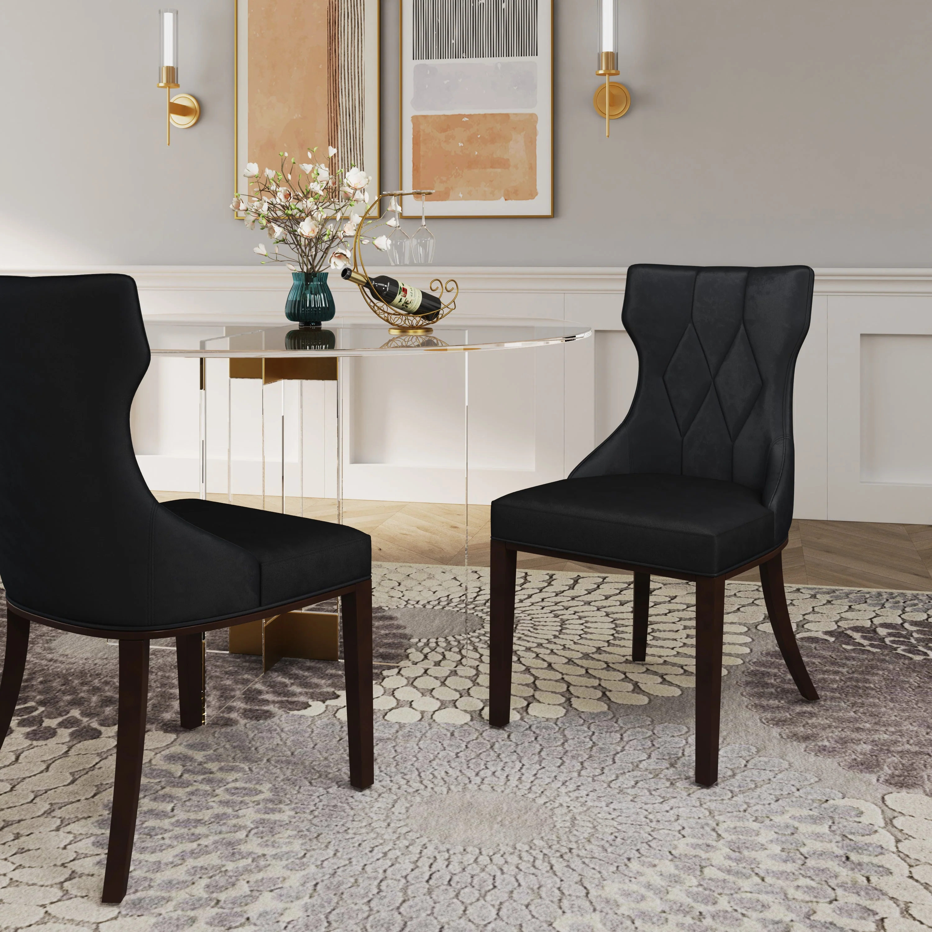 Reine Velvet Dining Chair (Set of Two) in Black and Walnut - Image 2