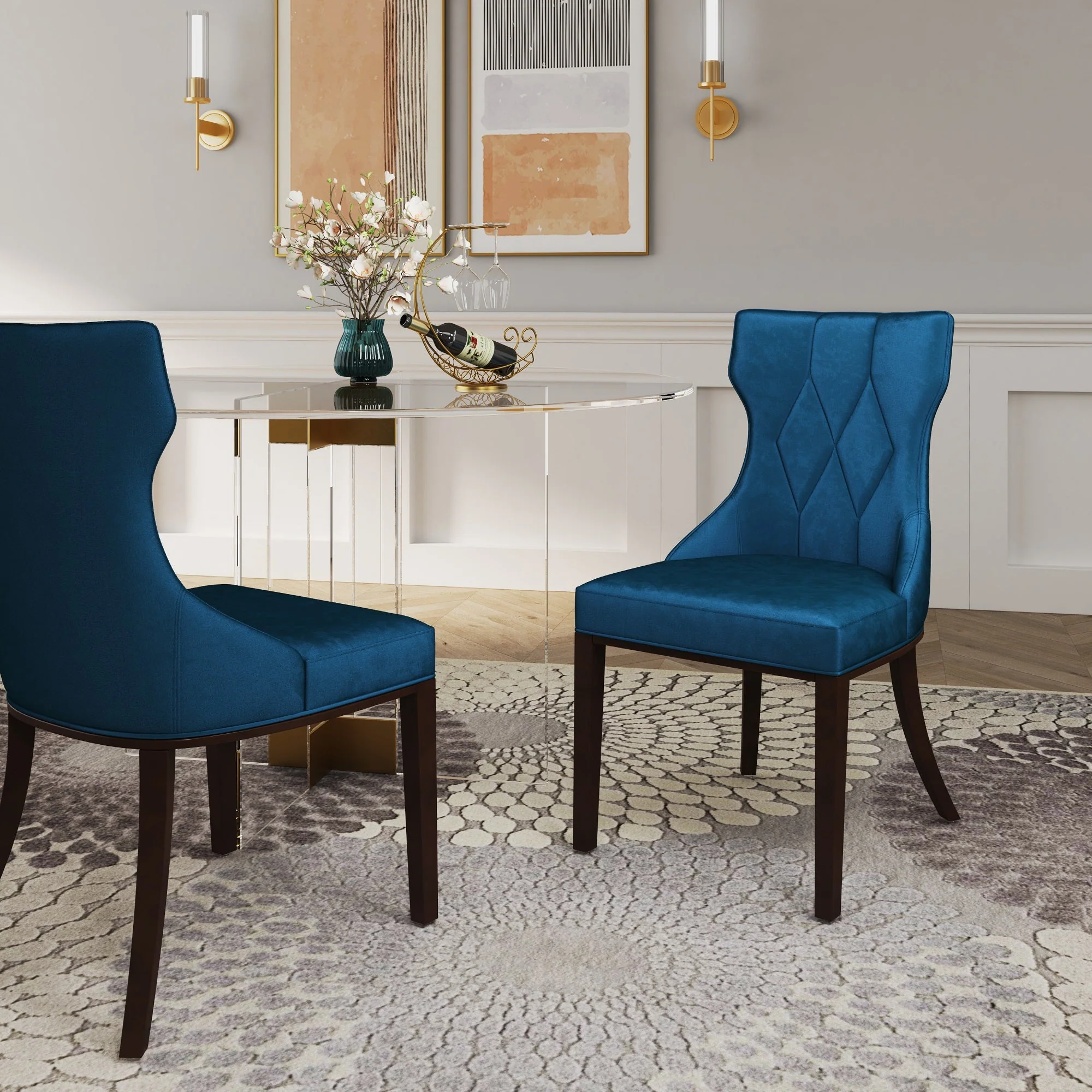 Reine Velvet Dining Chair (Set of Two) in Cobalt Blue and Walnut - Image 2