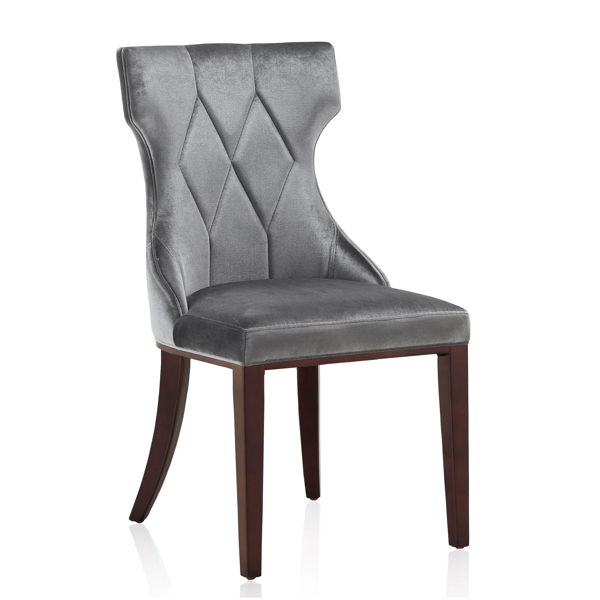 Reine Velvet Dining Chair (Set of Two) in Grey and Walnut - Image 5