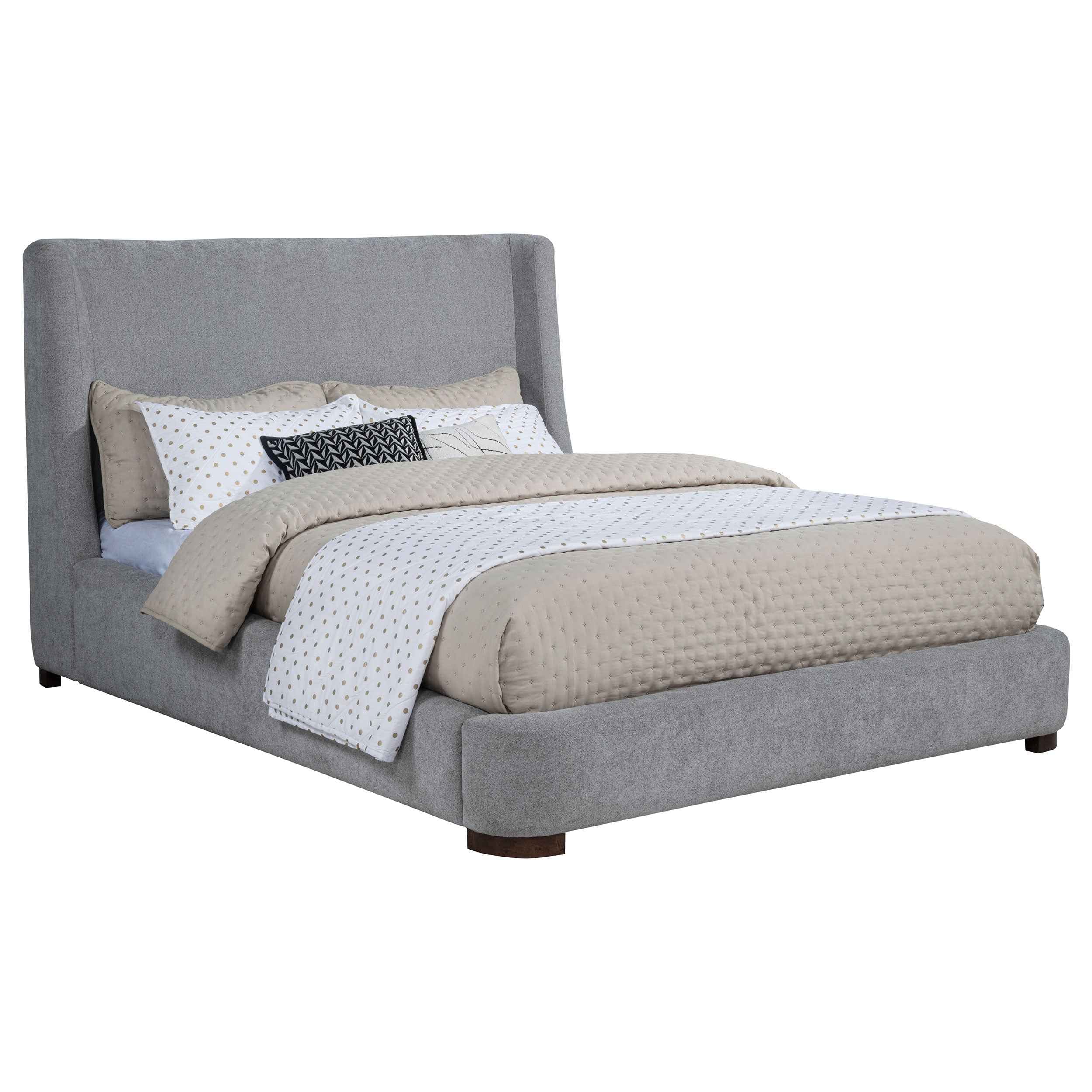 Rennes Grey Upholstered Queen Wingback Platform Bed - Image 2