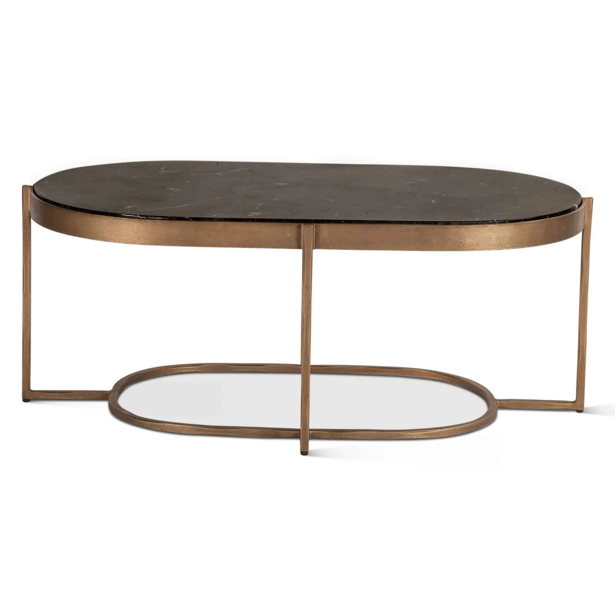 Reno 43" Coffee Table with Black Marble and Antique Brass Base - Image 2