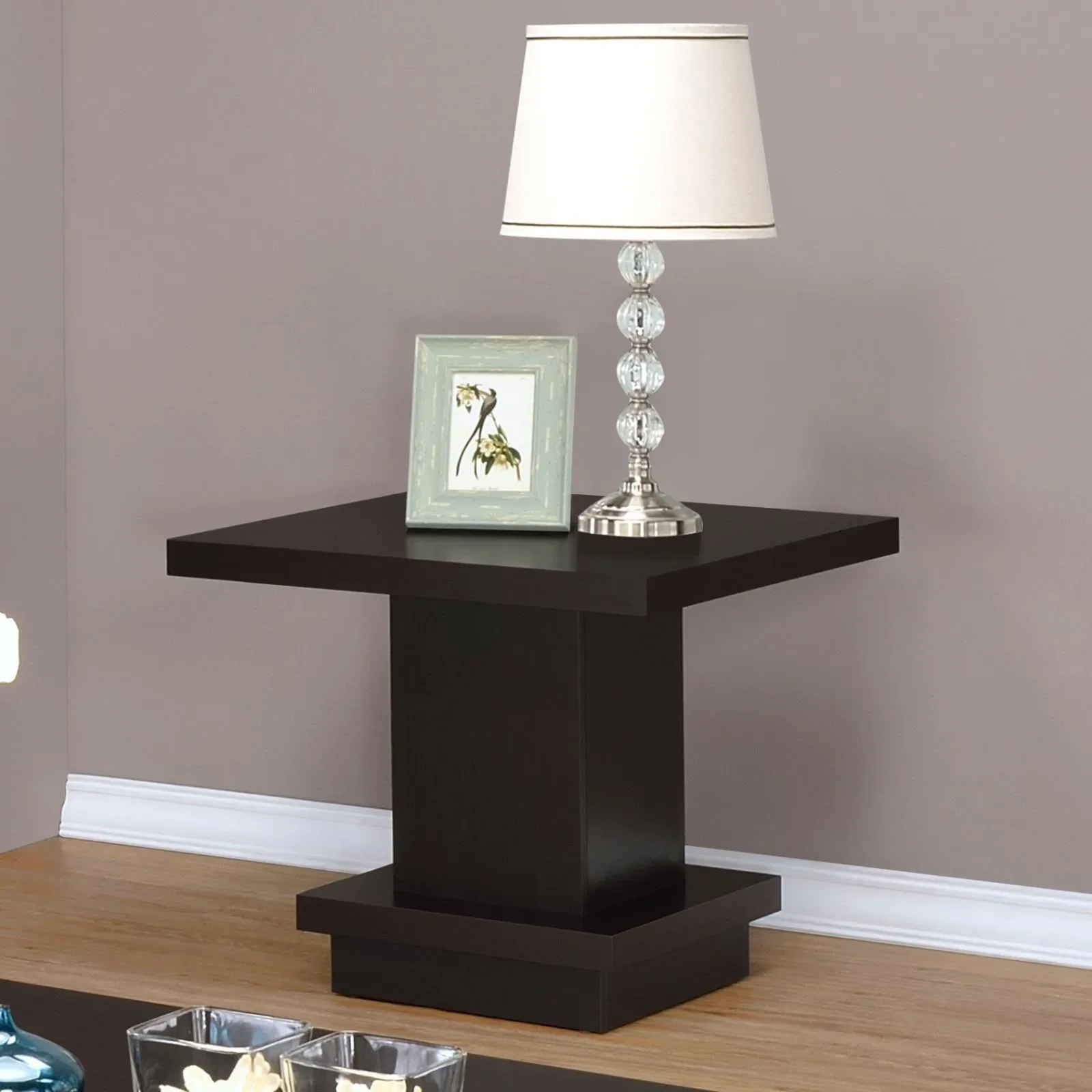 Reston Cappuccino Pedestal Square End Table