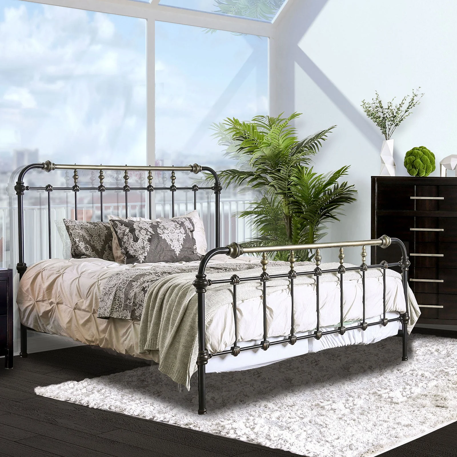 Riana Antique Black King Bed