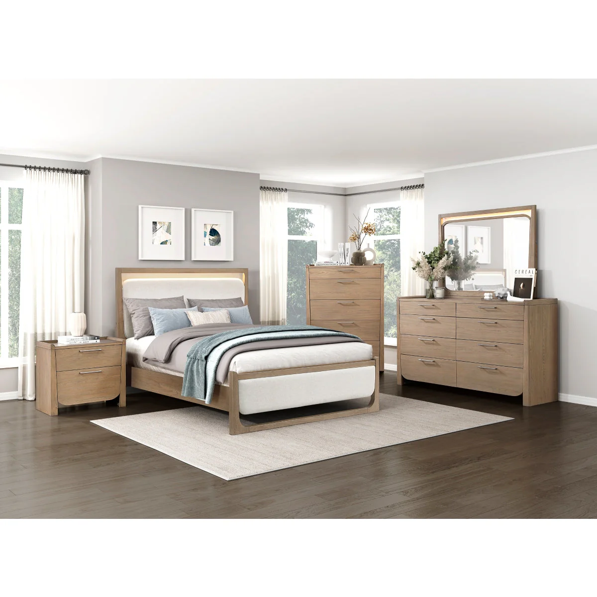 Riley Light Brown Upholstered Bedroom Set