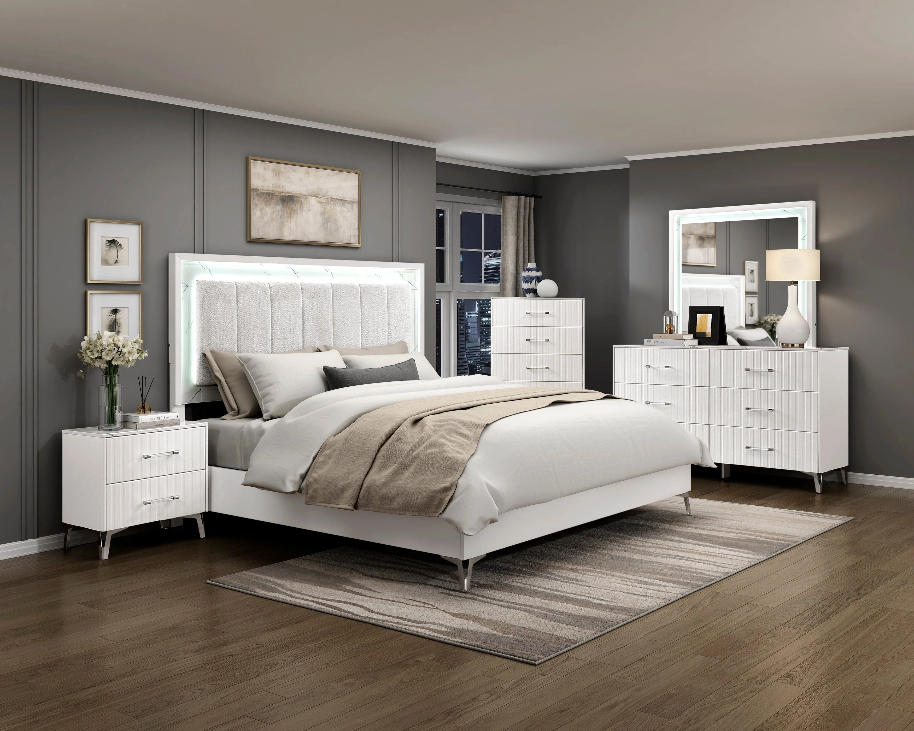 Ripple White Eastern King Led Panel Bed - Image 14