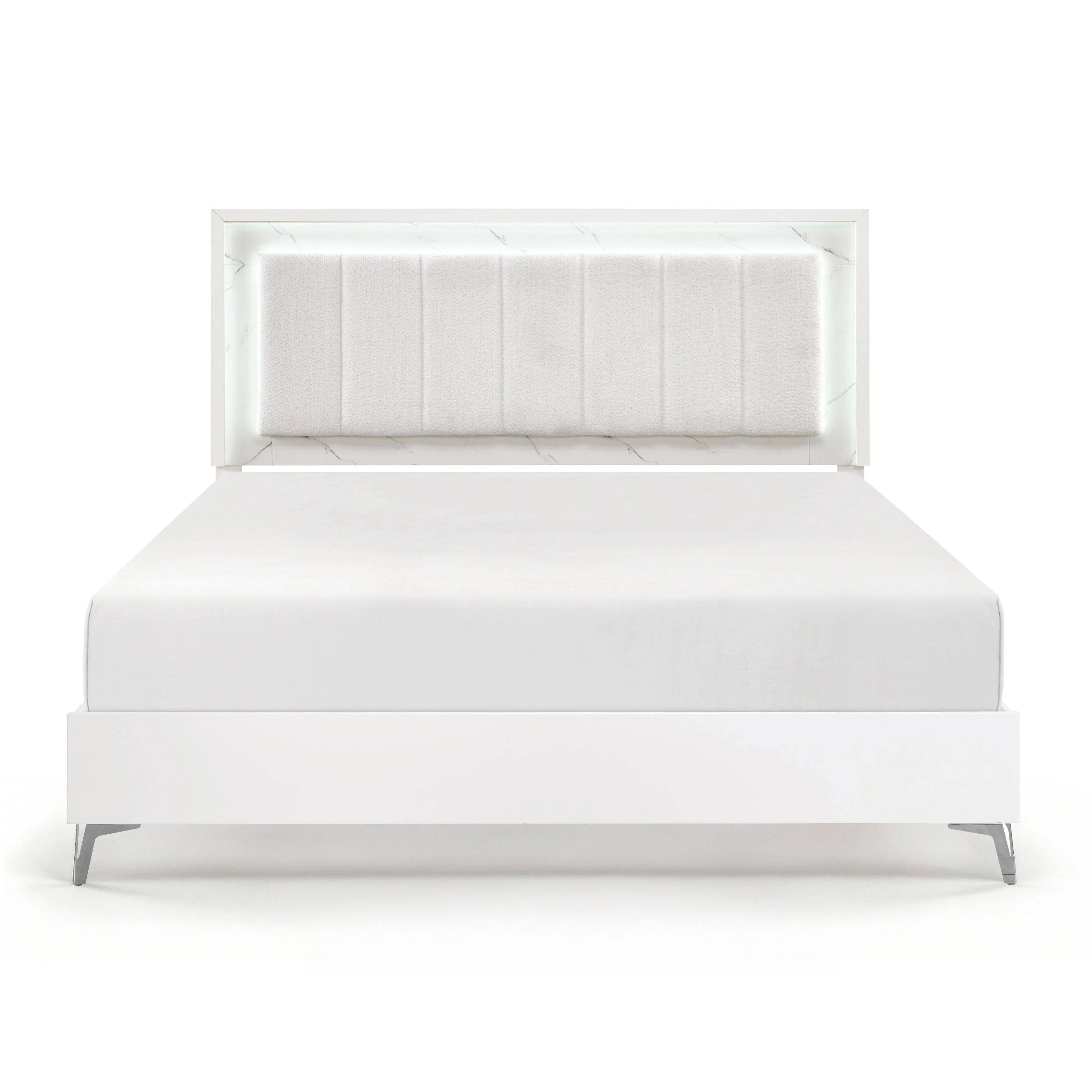 Ripple White Eastern King Led Panel Bed - Image 7