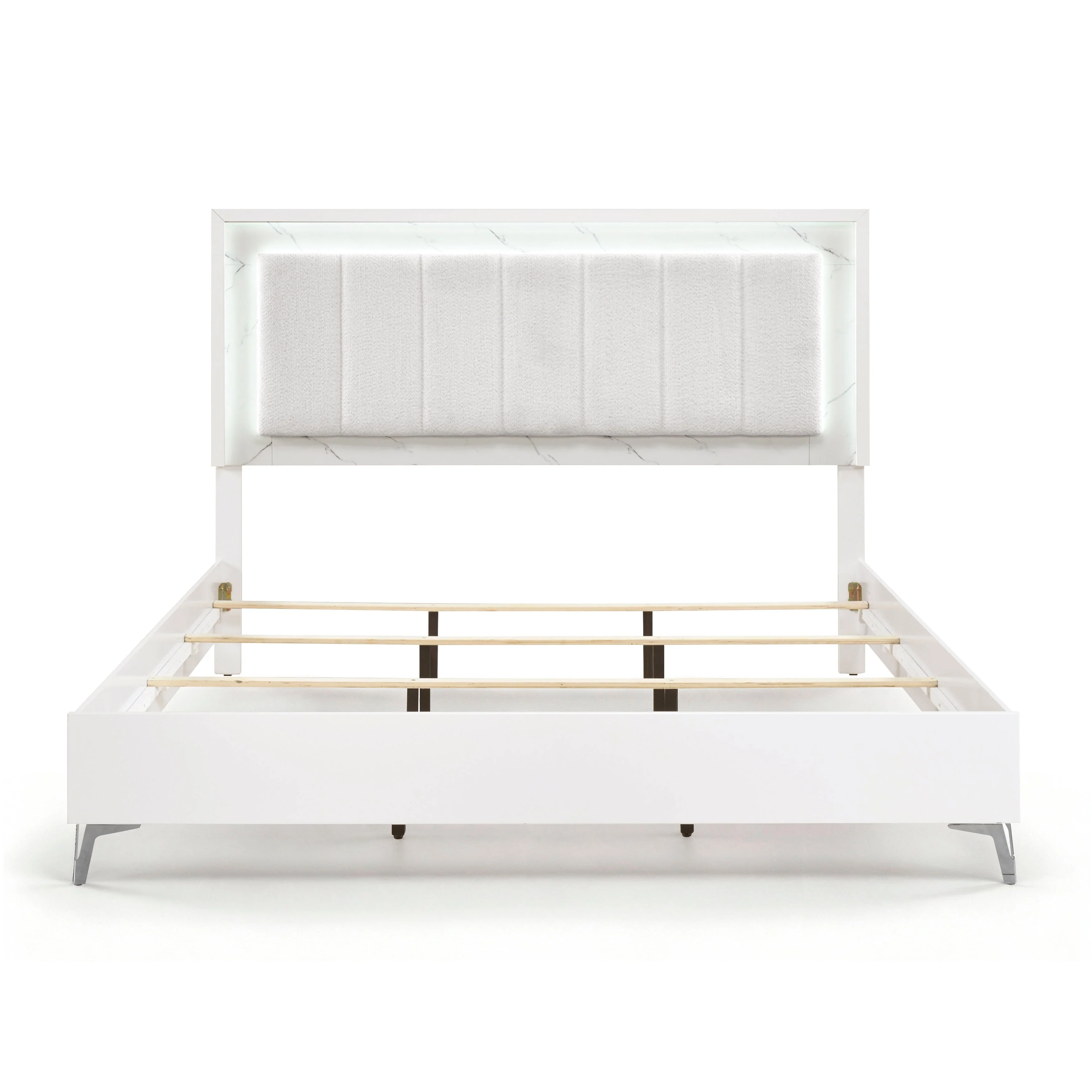 Ripple White Eastern King Led Panel Bed - Image 8