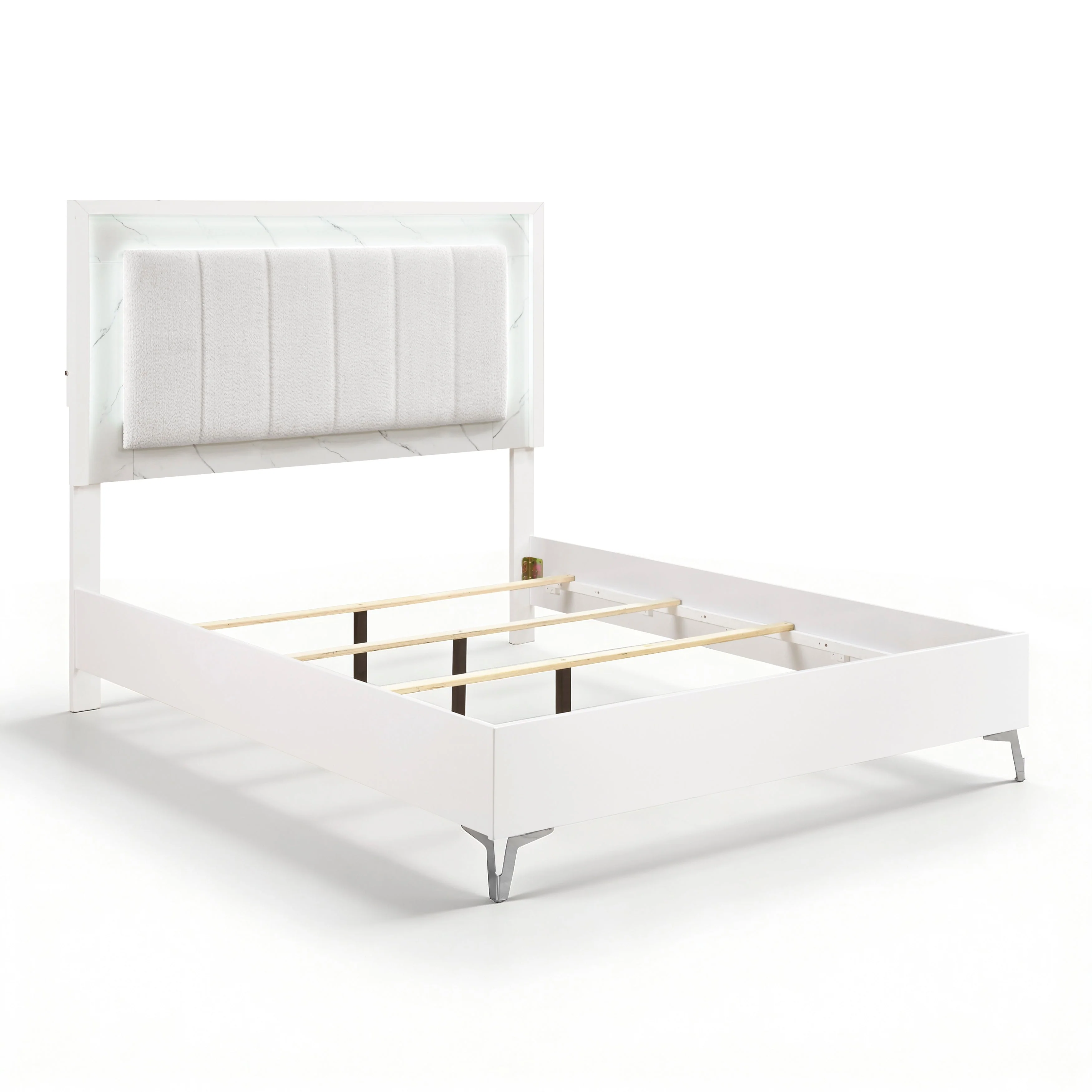 Ripple White Queen Led Panel Bed - Image 10