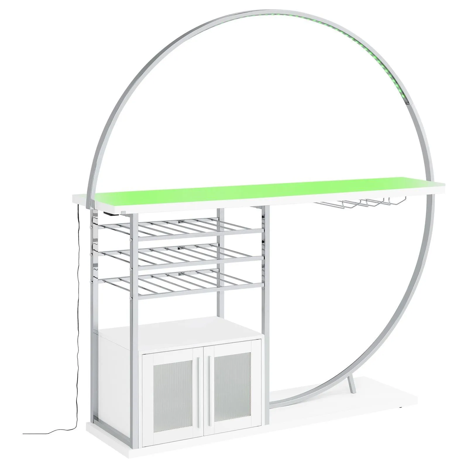 Risley White High Gloss 2-door Circular LED Home Bar with Wine Storage - Image 6