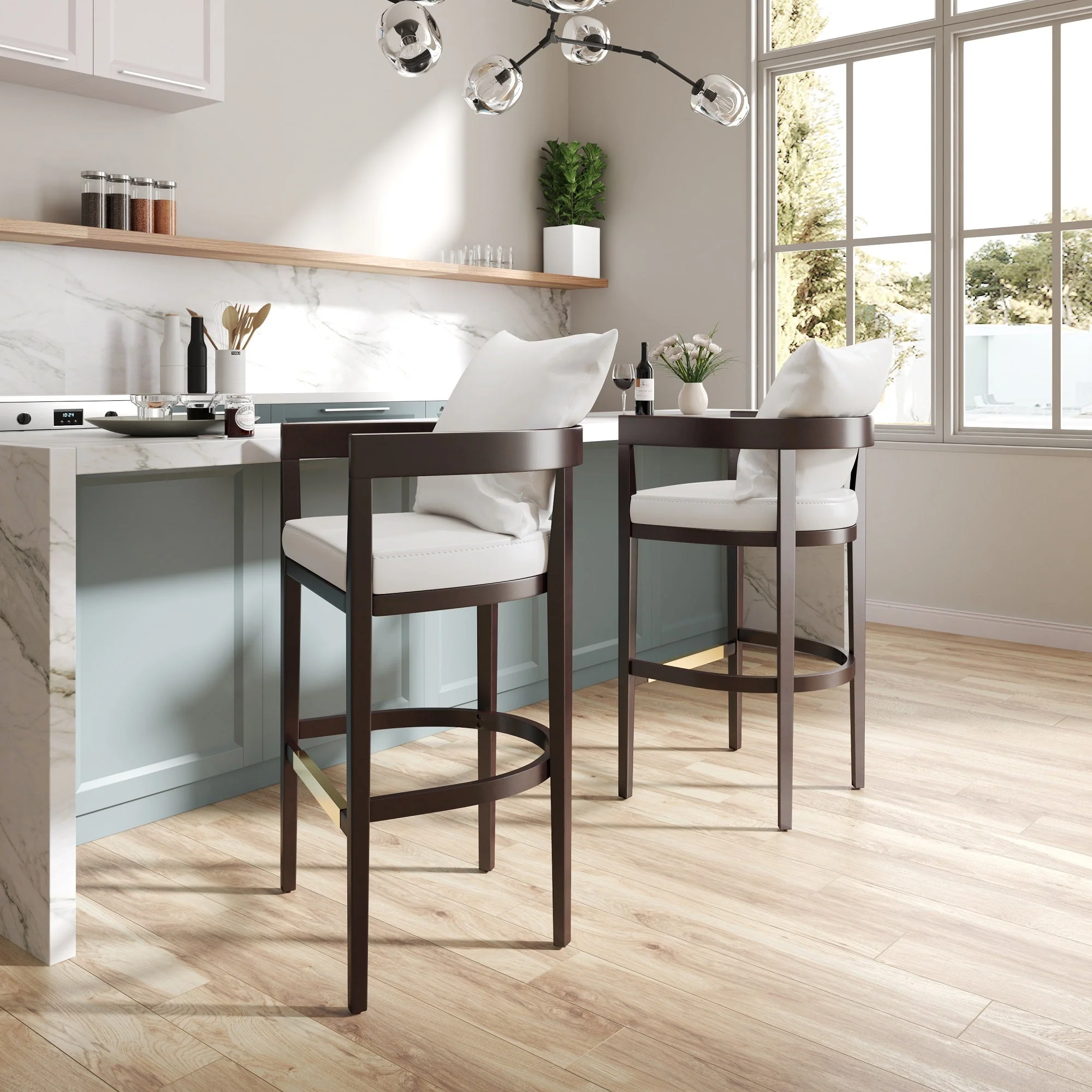Ritz Barstool in Ivory and Dark Walnut (set of 3) - Image 2