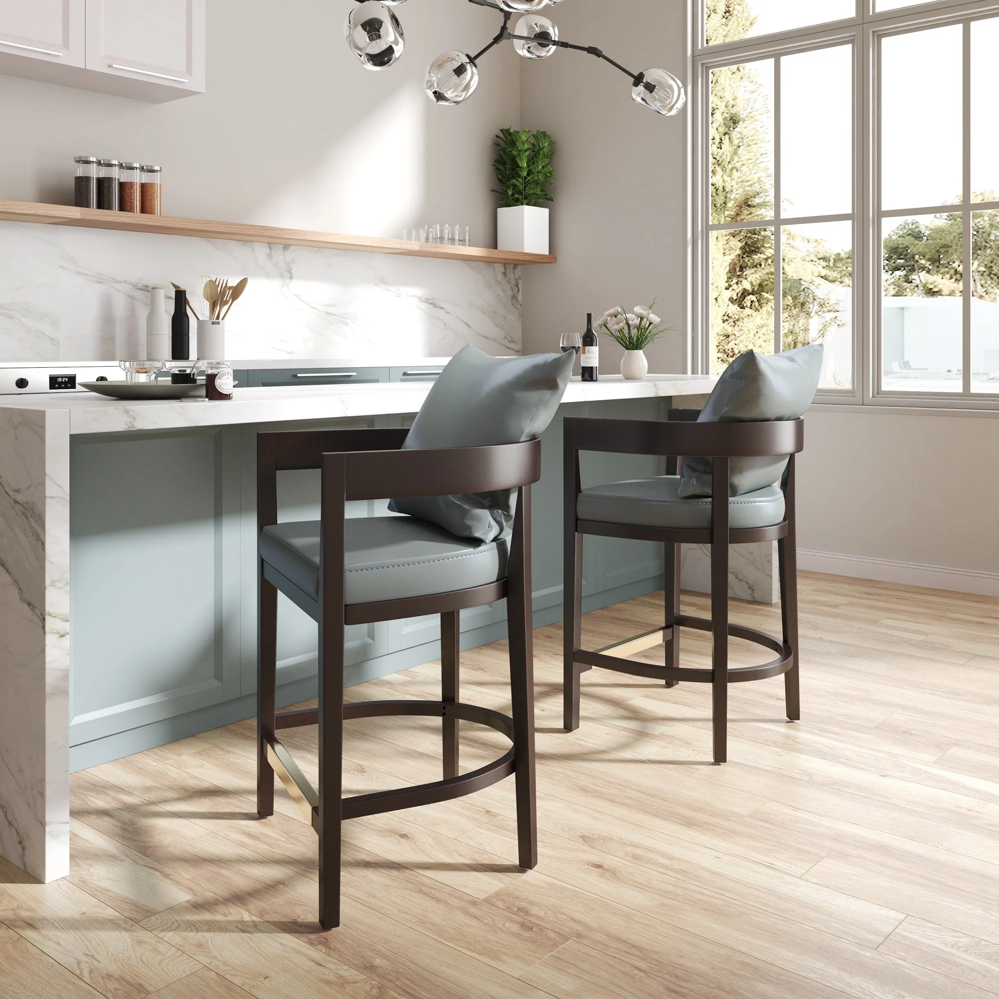 Ritz Counter Stool in Grey and Dark Walnut - Image 2