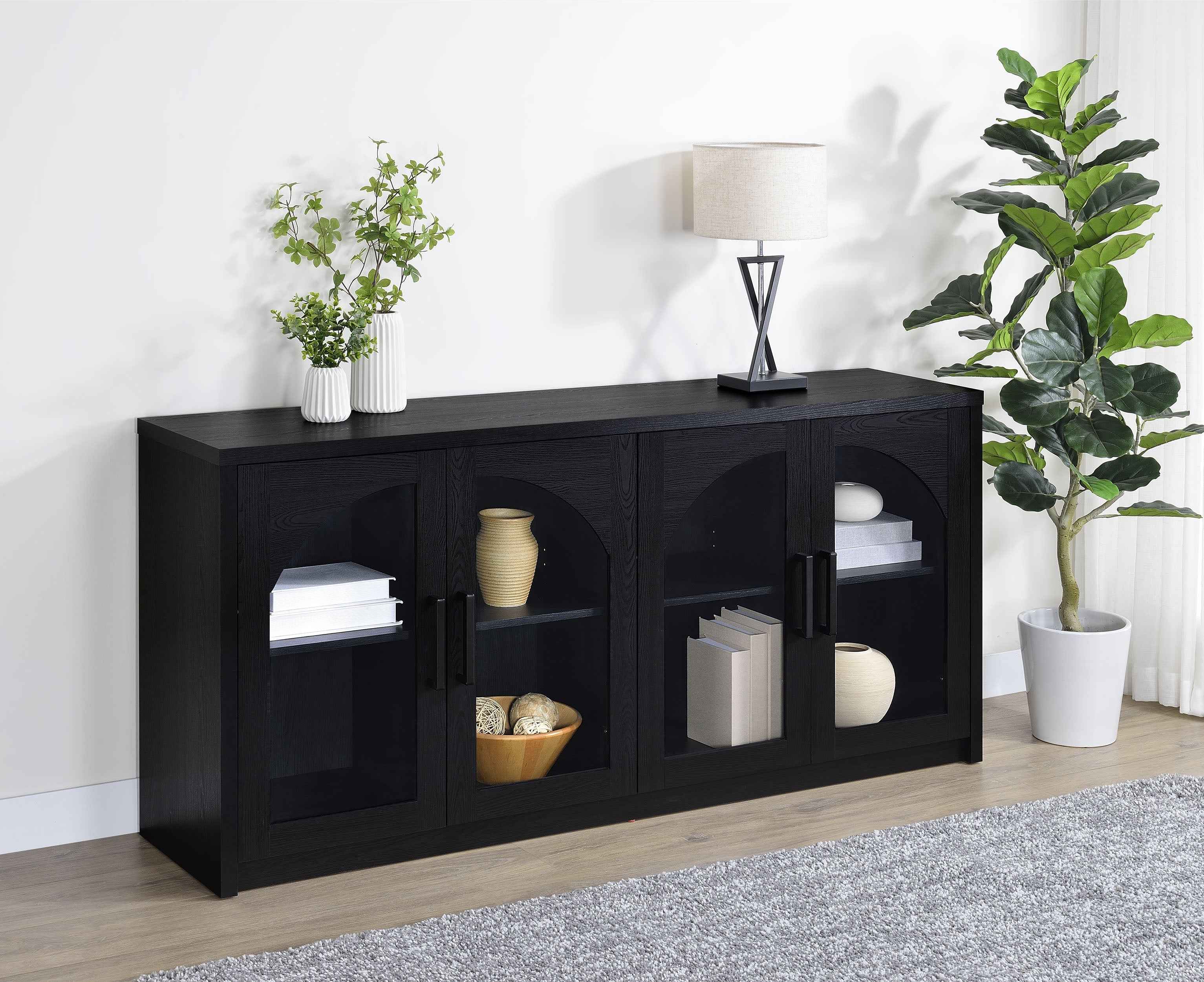 Riva Black 4-door Dining Sideboard Buffet Storage Credenza