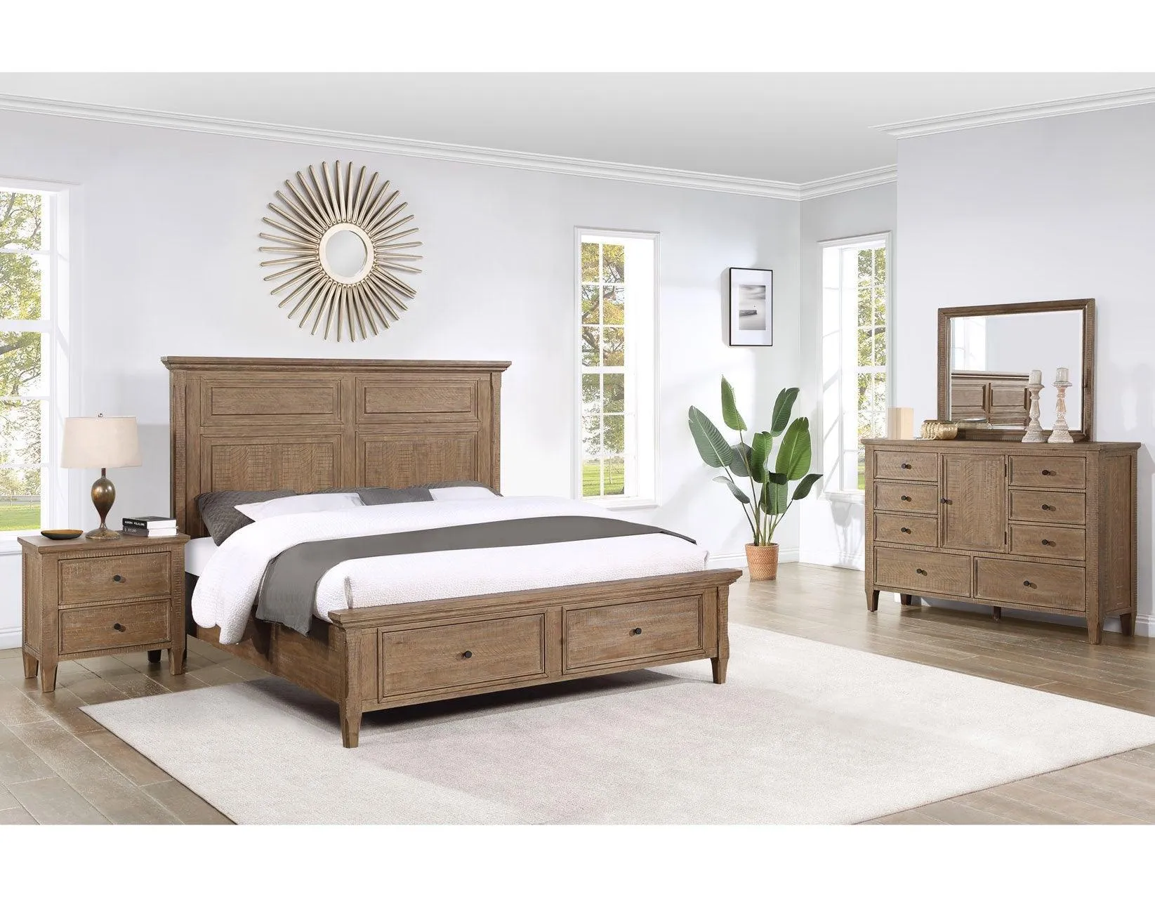 Riverdale Driftwood 4-Piece King Storage Platform Bedroom Set