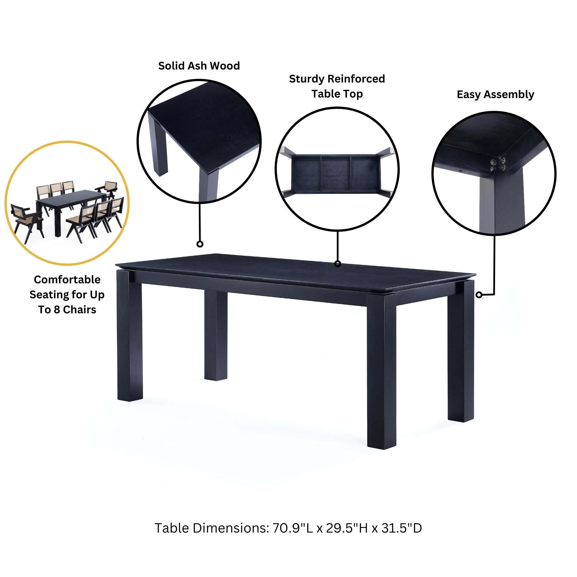 Rockaway 70.86 Dining Table in Black - Image 4