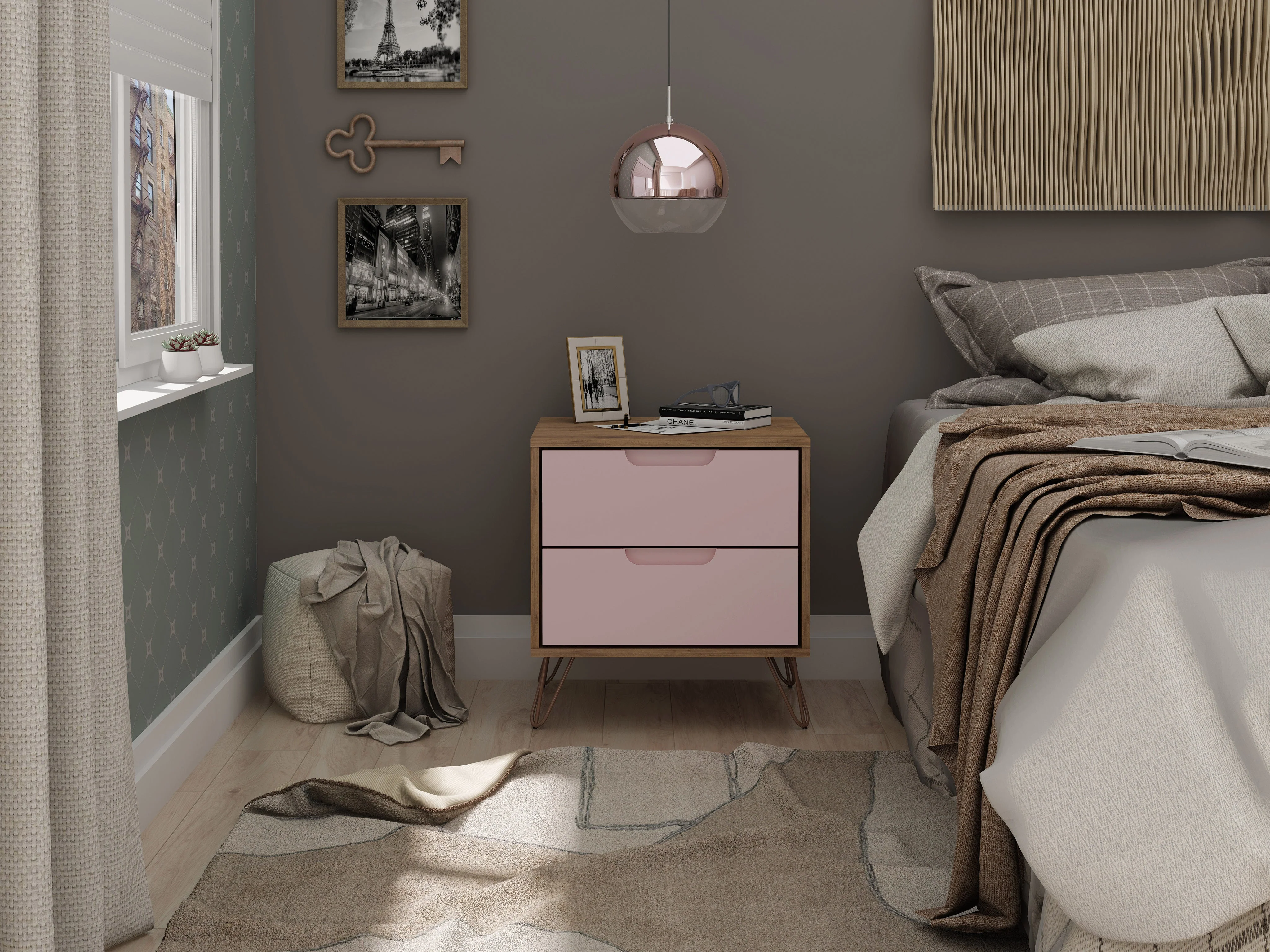 Rockefeller 2.0 Nightstand in Nature and Rose Pink - Image 2