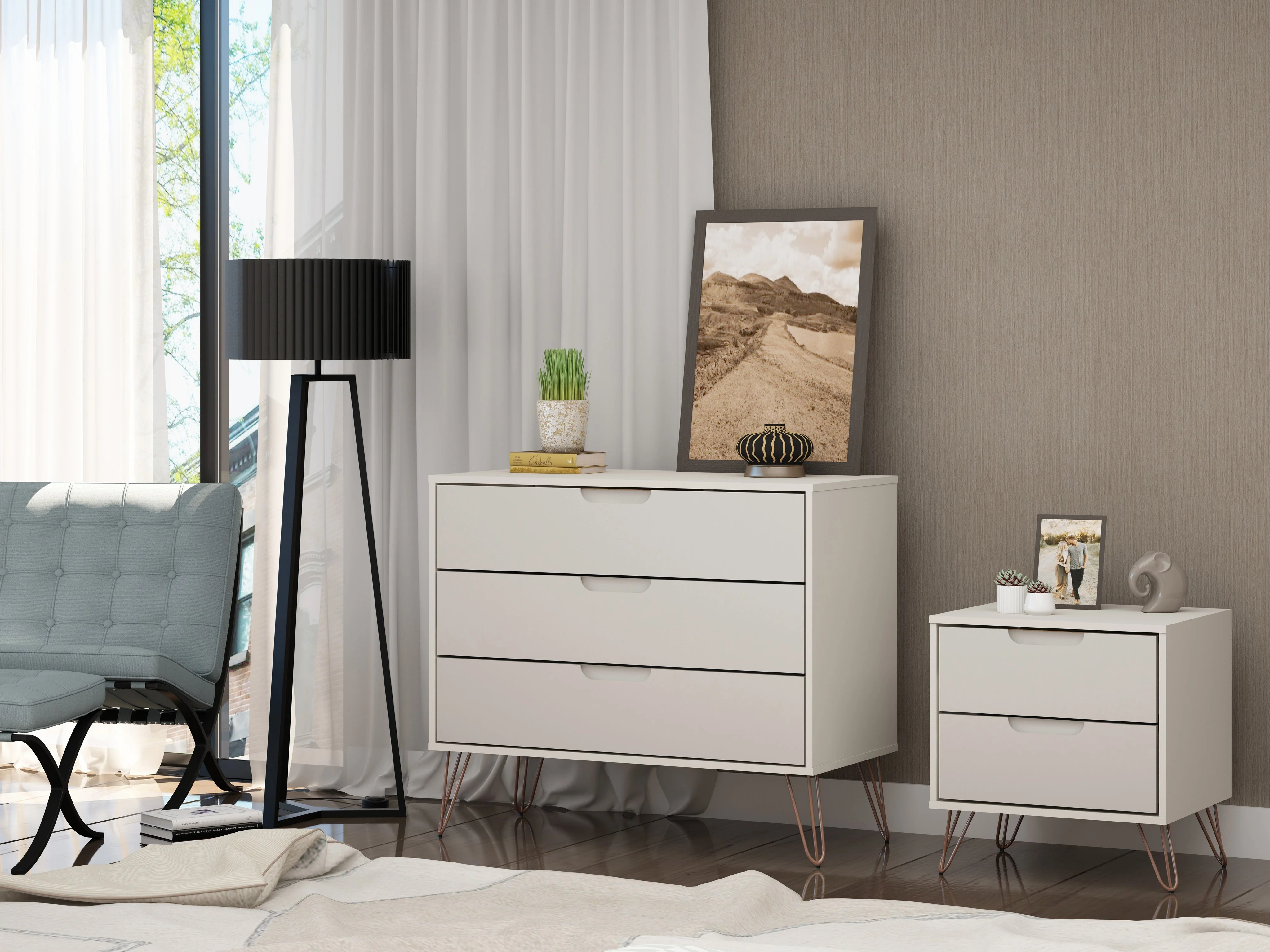 Rockefeller Dresser and Nightstand Set in Off White - Image 2