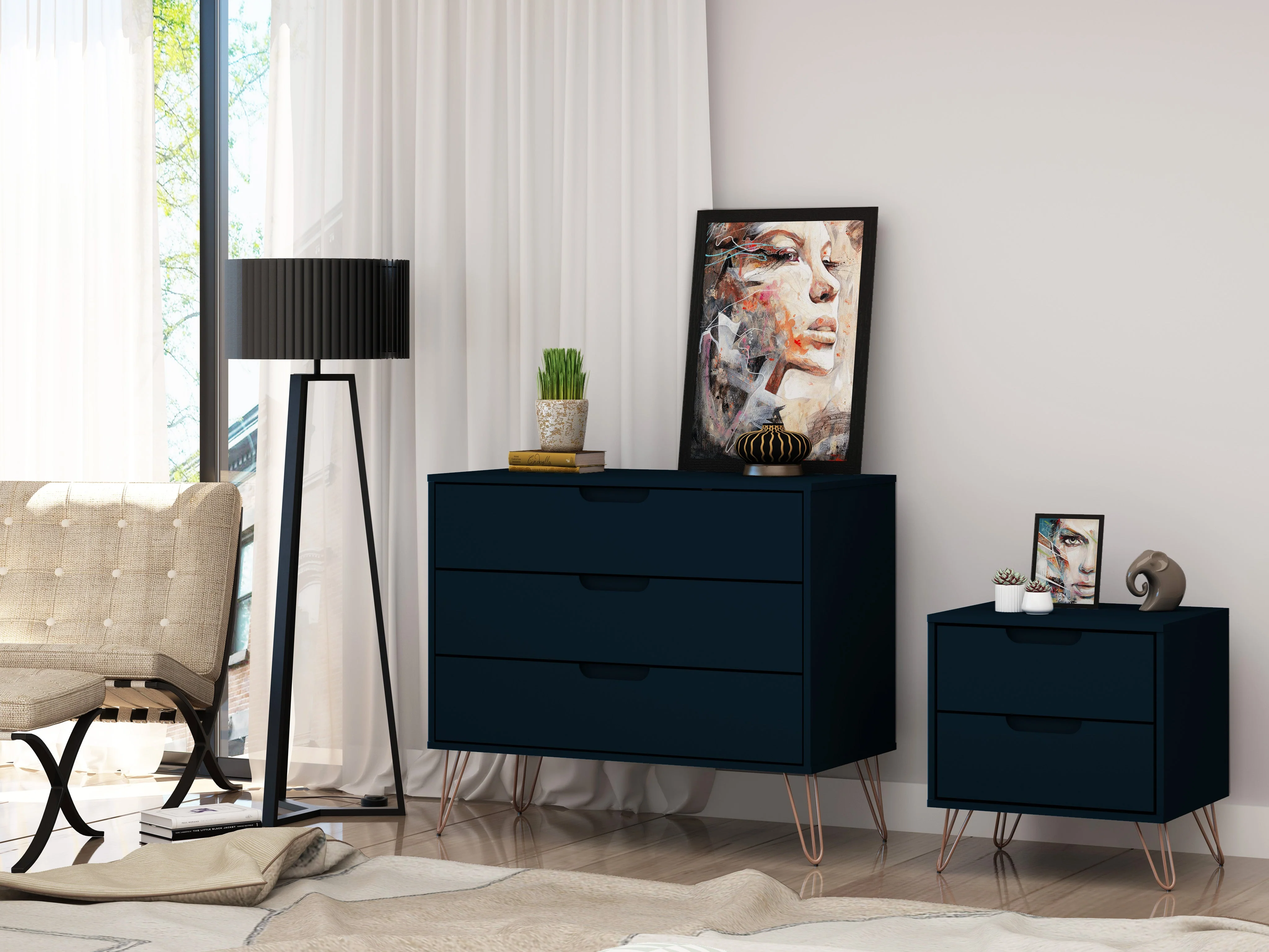 Rockefeller Dresser and Nightstand Set in Tatiana Midnight Blue - Image 2