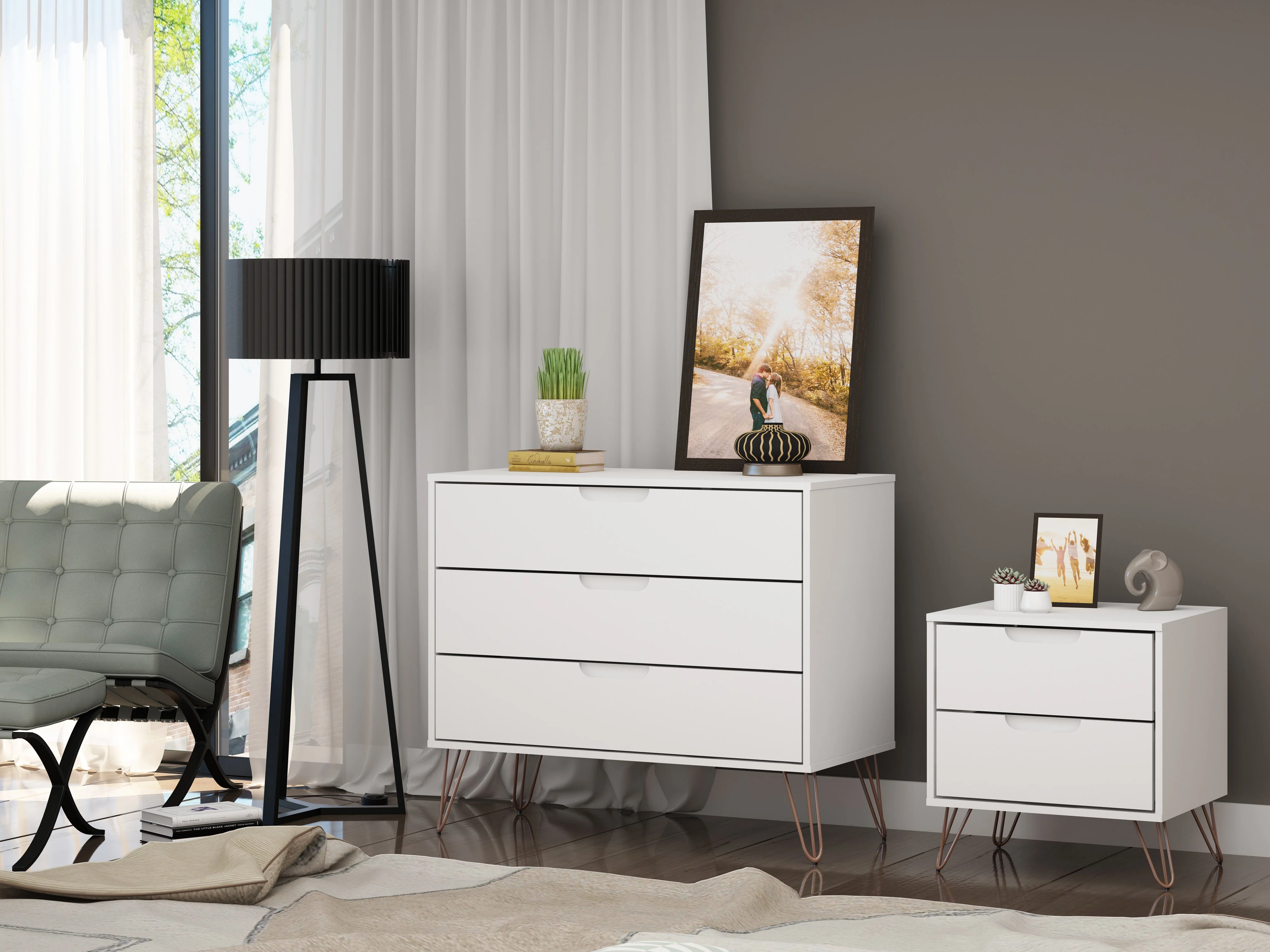 Rockefeller Dresser and Nightstand Set in White - Image 2