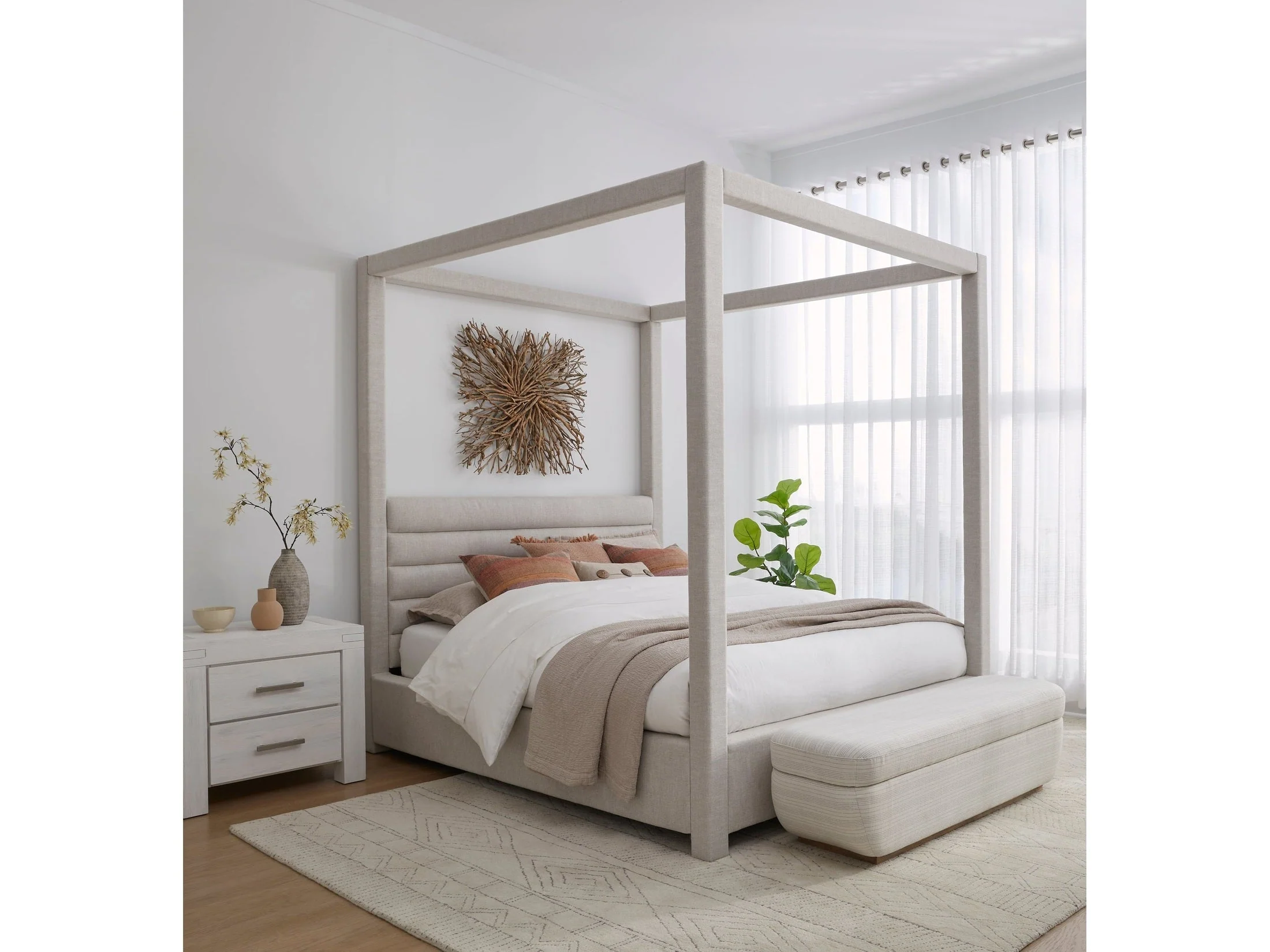 Rockford Upholstered Full Canopy Bed in Turtle Dove Linen