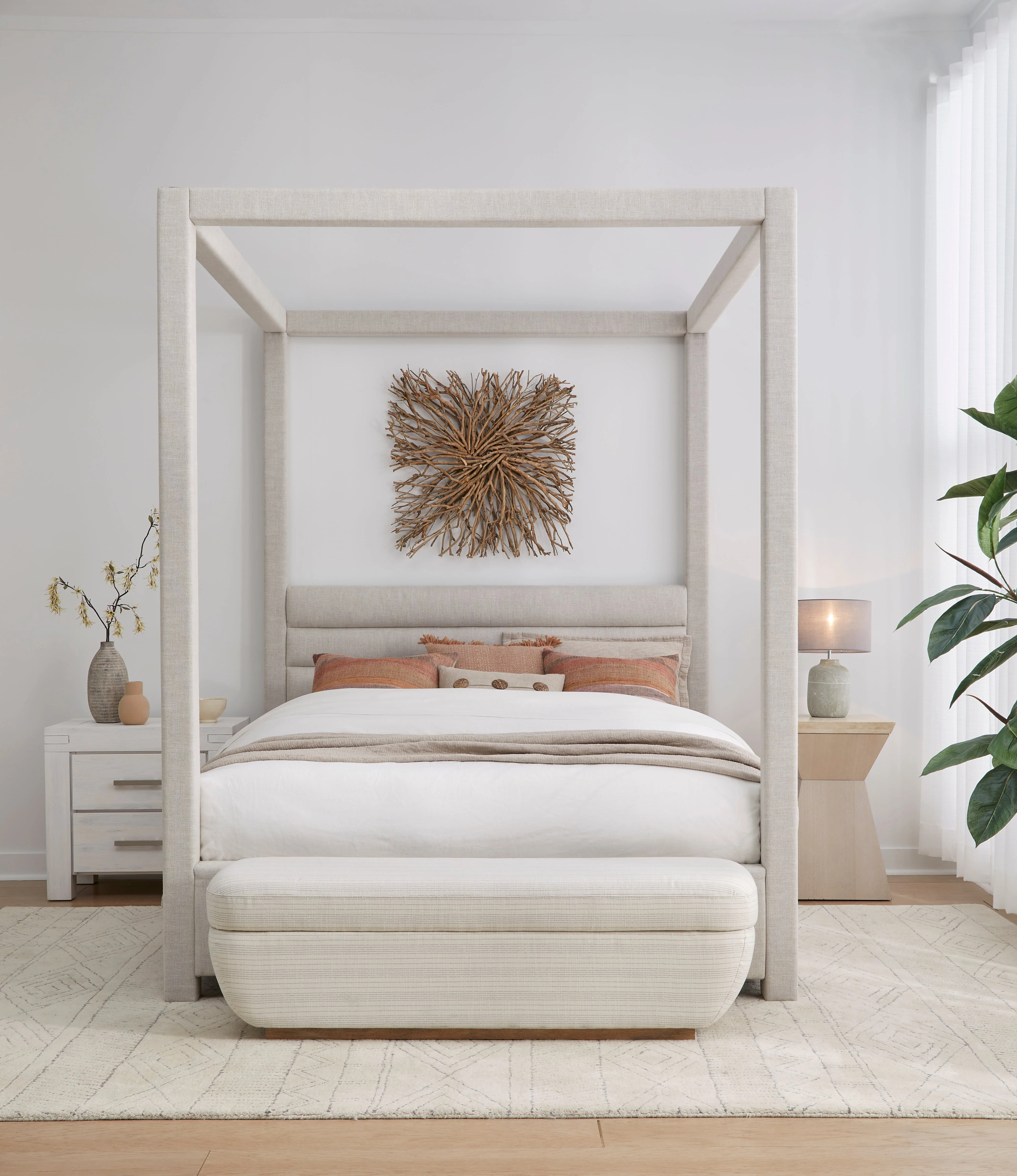 Rockford Upholstered Full Canopy Bed in Turtle Dove Linen - Image 2