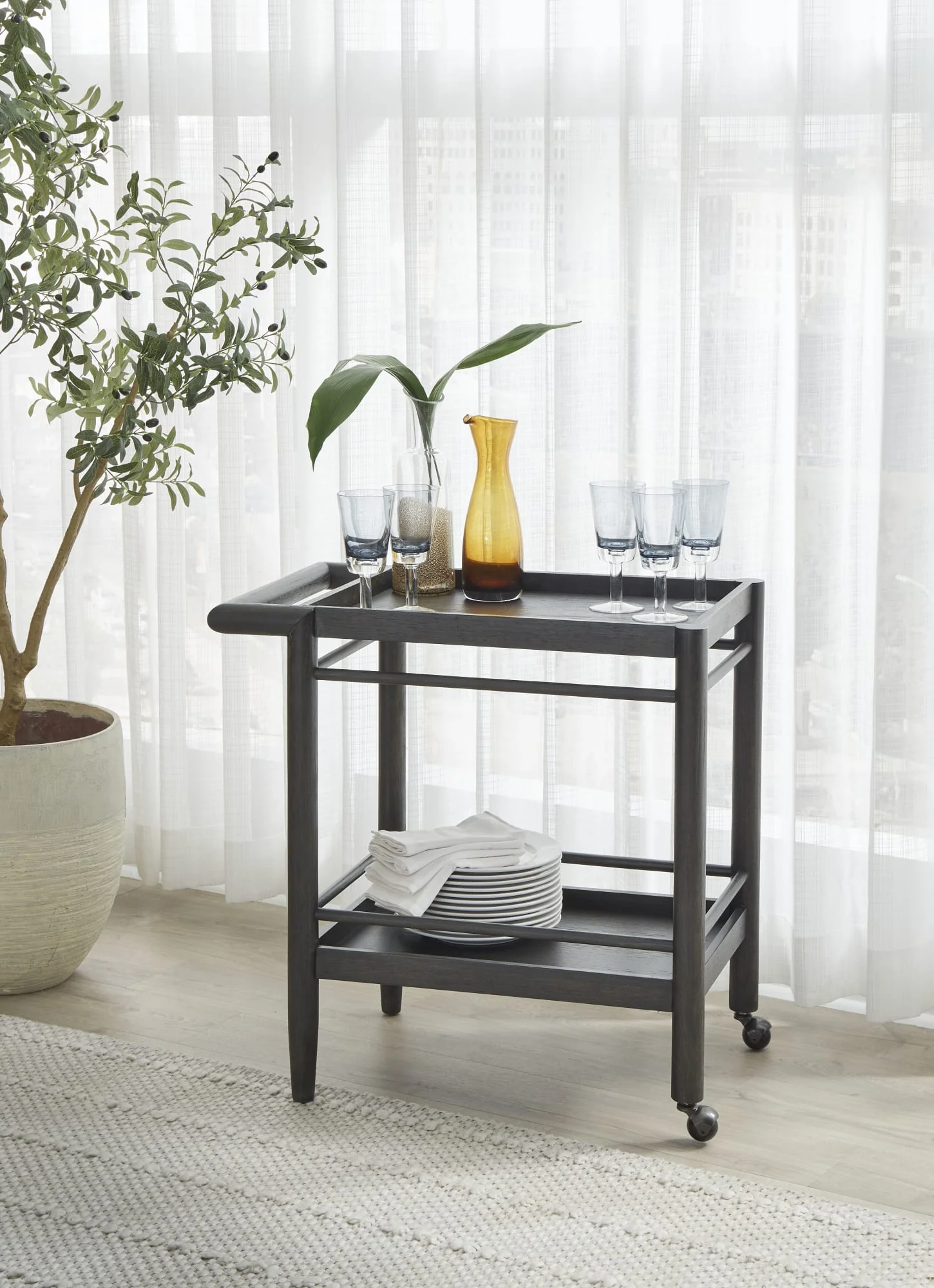 Rockport Yin Two Shelf Rolling Bar Cart - Image 2