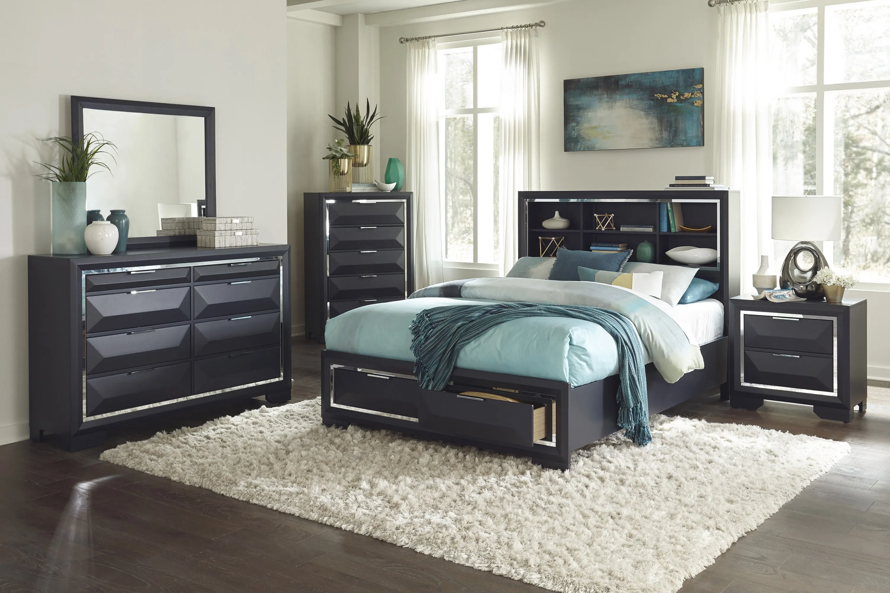 Rosemont Midnight Blue Queen Storage Platform Bed - Image 5
