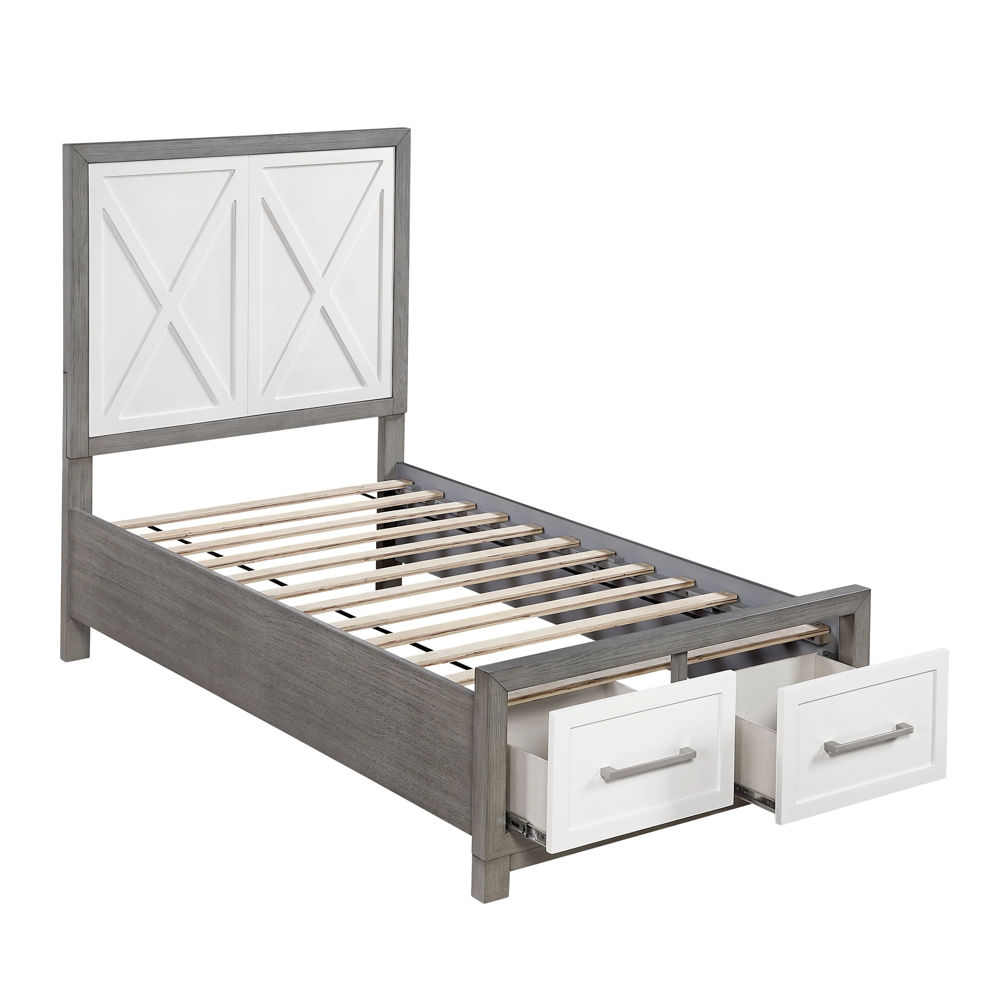 Rowan Ivory/Gray Youth Platform Bedroom Set with Footboard Storage - Image 11