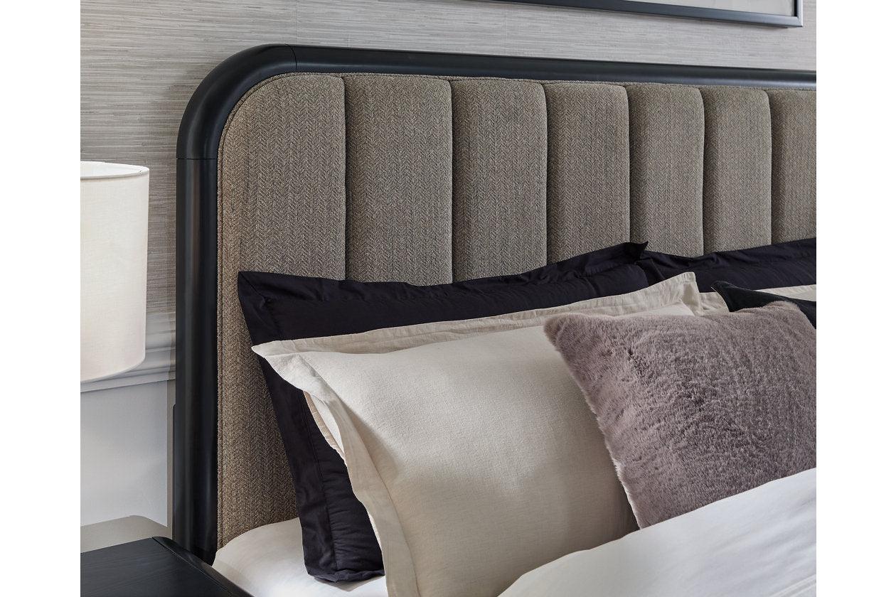 Rowanbeck Gray/Black California King Upholstered Panel Bed - Image 6