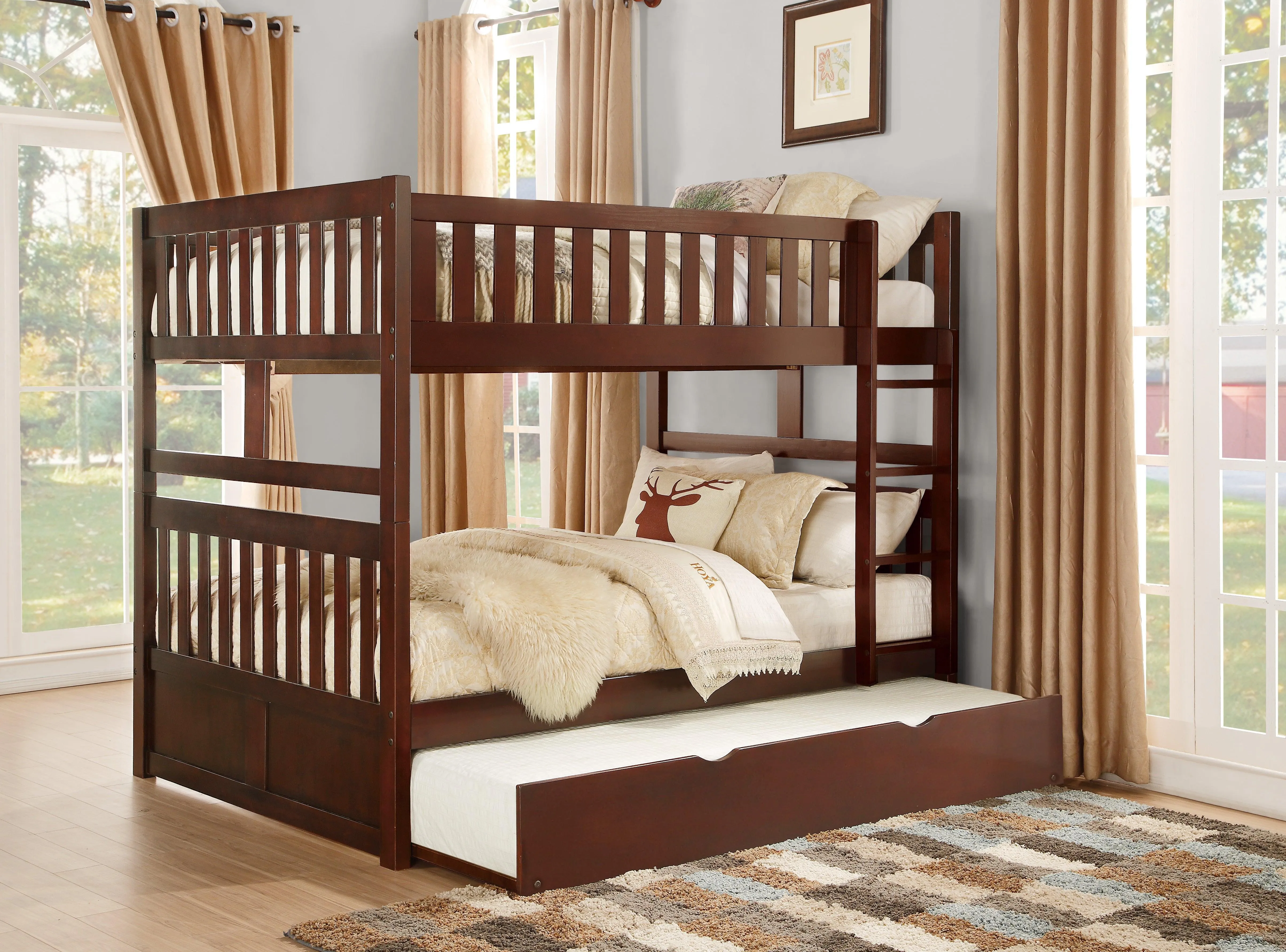 Rowe Dark Cherry Full/Full Bunk Bed with Twin Trundle - Image 4