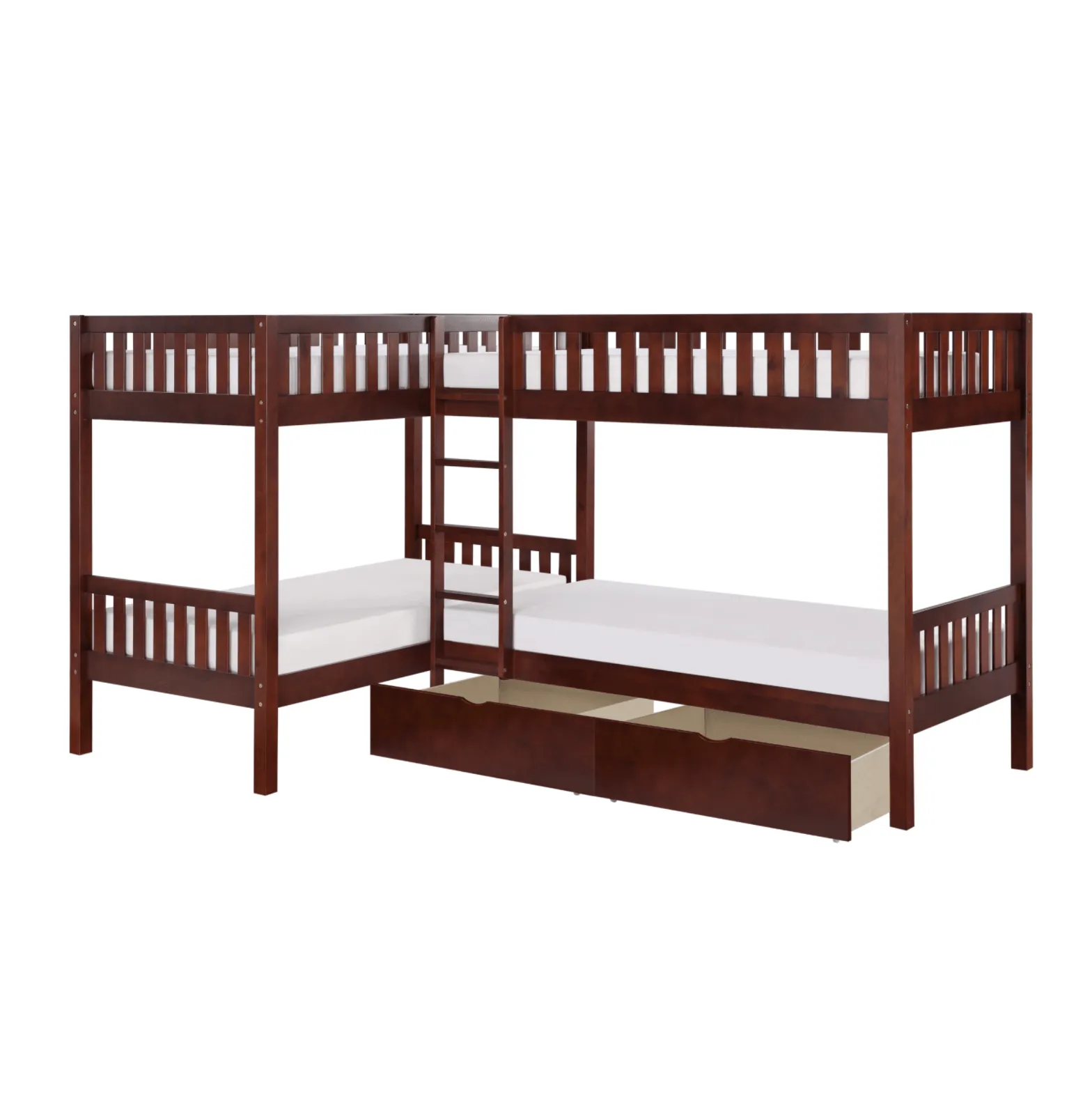 Rowe Dark Cherry Twin Corner Bunk Bed with Storage Boxes - Image 4