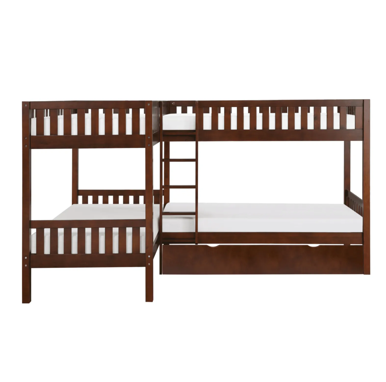 Rowe Dark Cherry Twin Corner Bunk Bed with Twin Trundle - Image 4