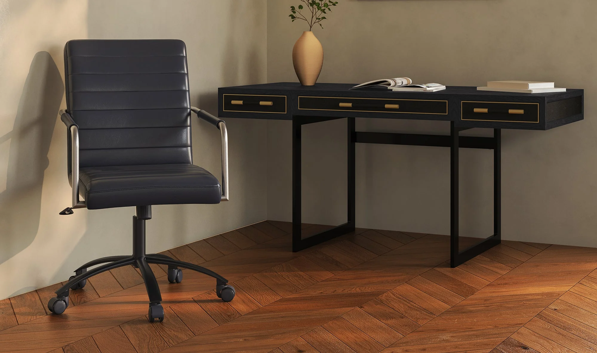 Roy Office Chair Black Leather - Image 4