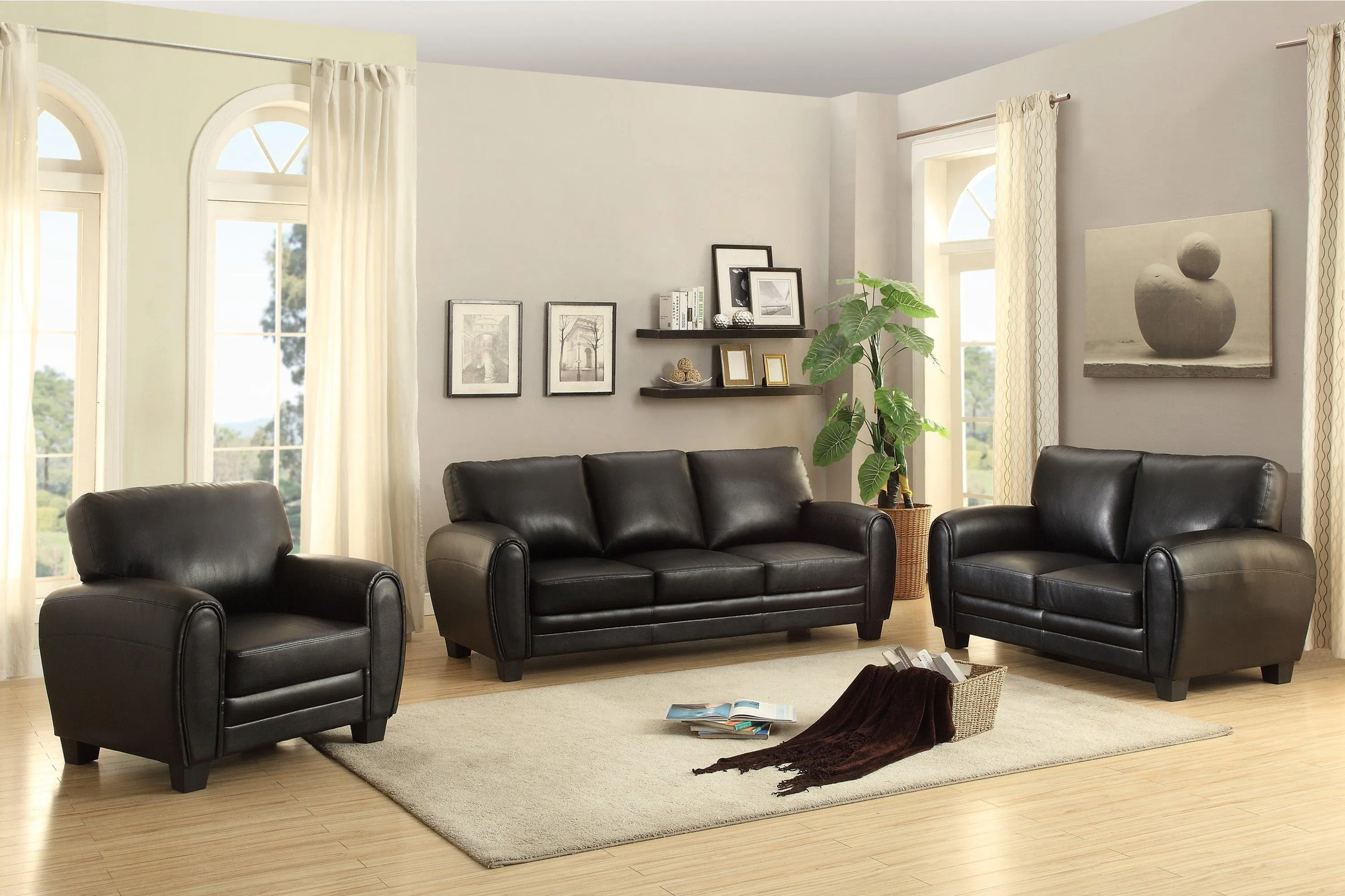Rubin Black Faux Leather Sofa - Image 2