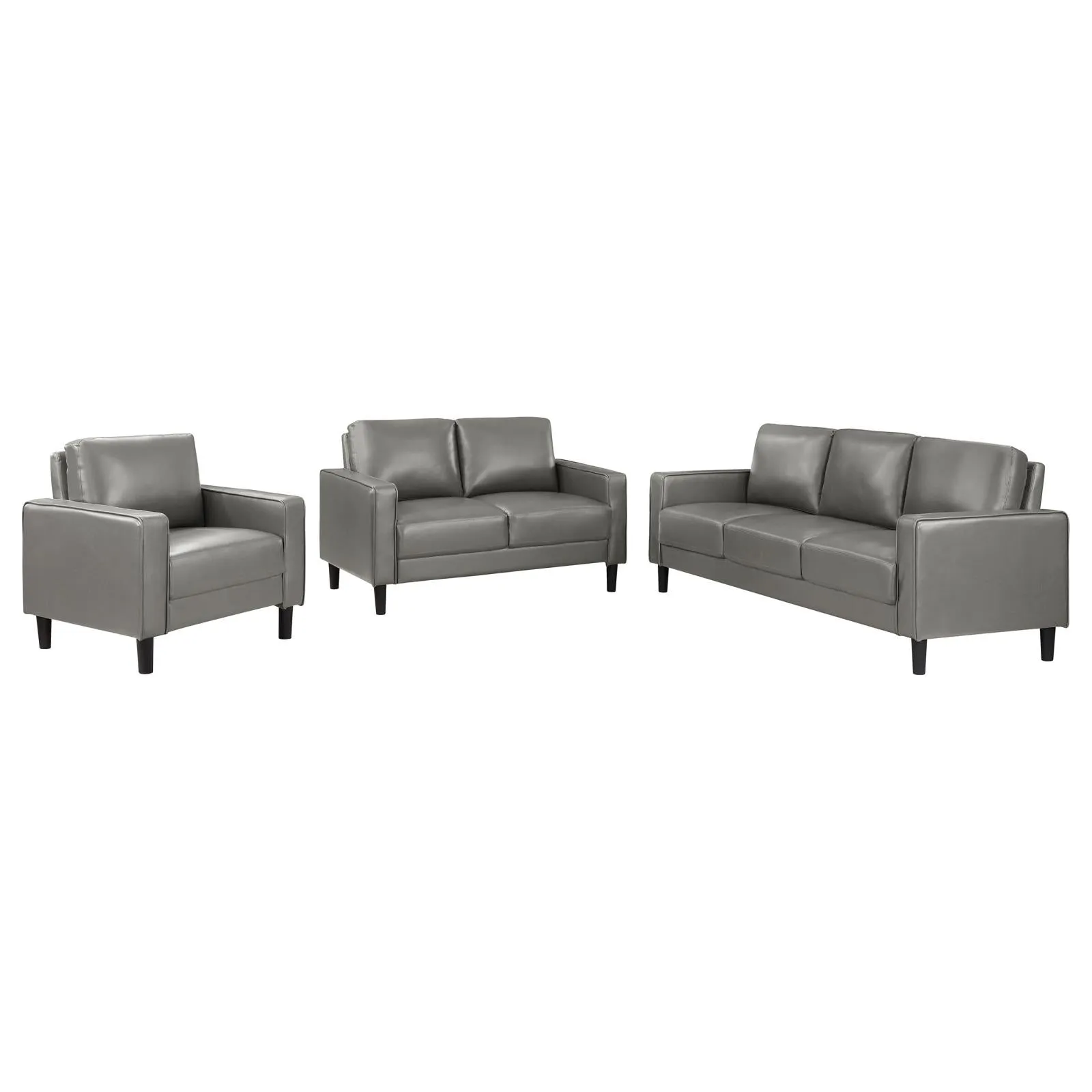 Ruth Gray Upholstered Track Arm Faux Leather Living Room Set - Image 2