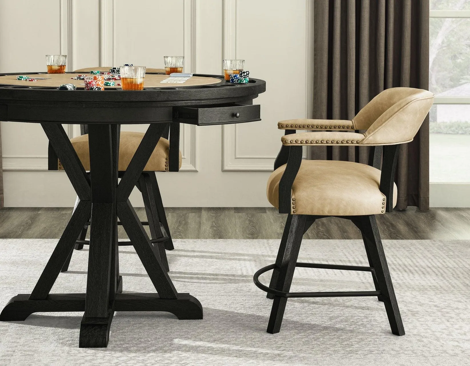 Rylie 24″ Counter Captains Chair, Black Finish with Sand Vegan Leather - Image 7