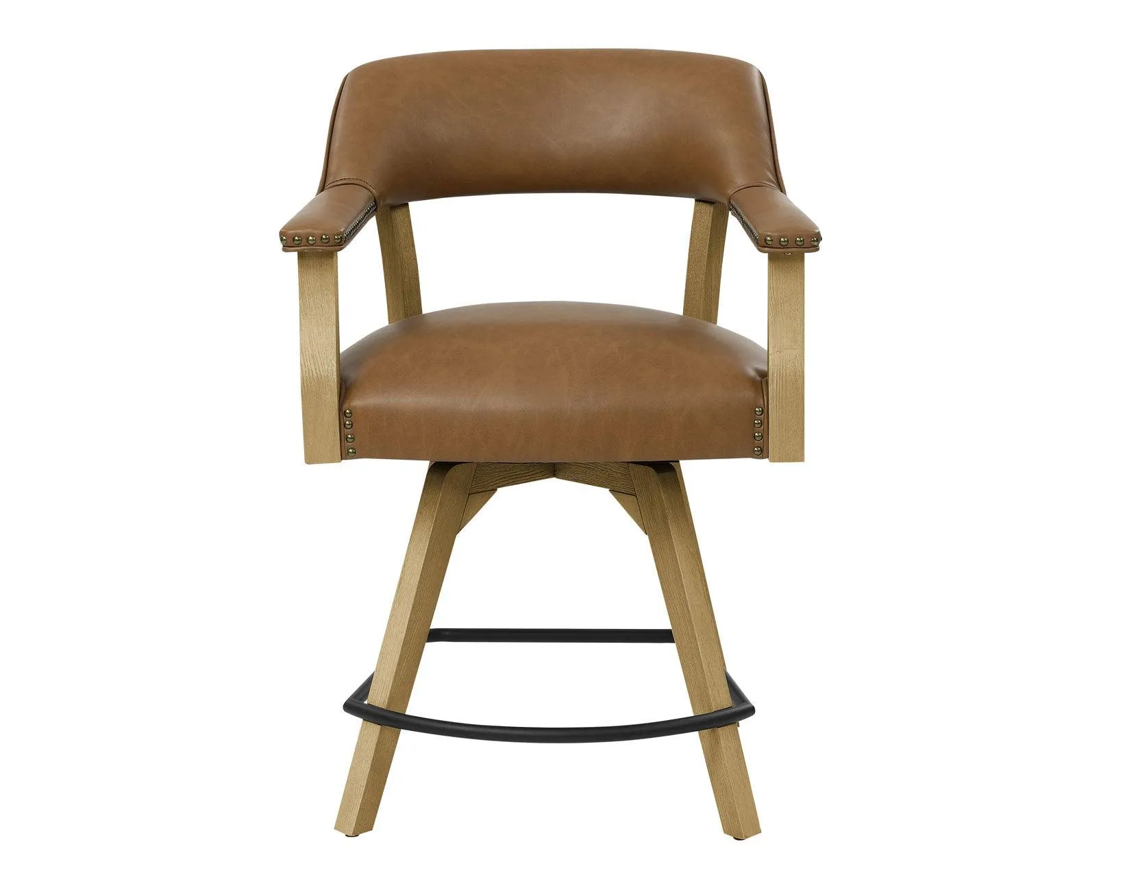 Rylie 24″ Counter Captains Chair, Natural Finish with Camel Vegan Leather - Image 3