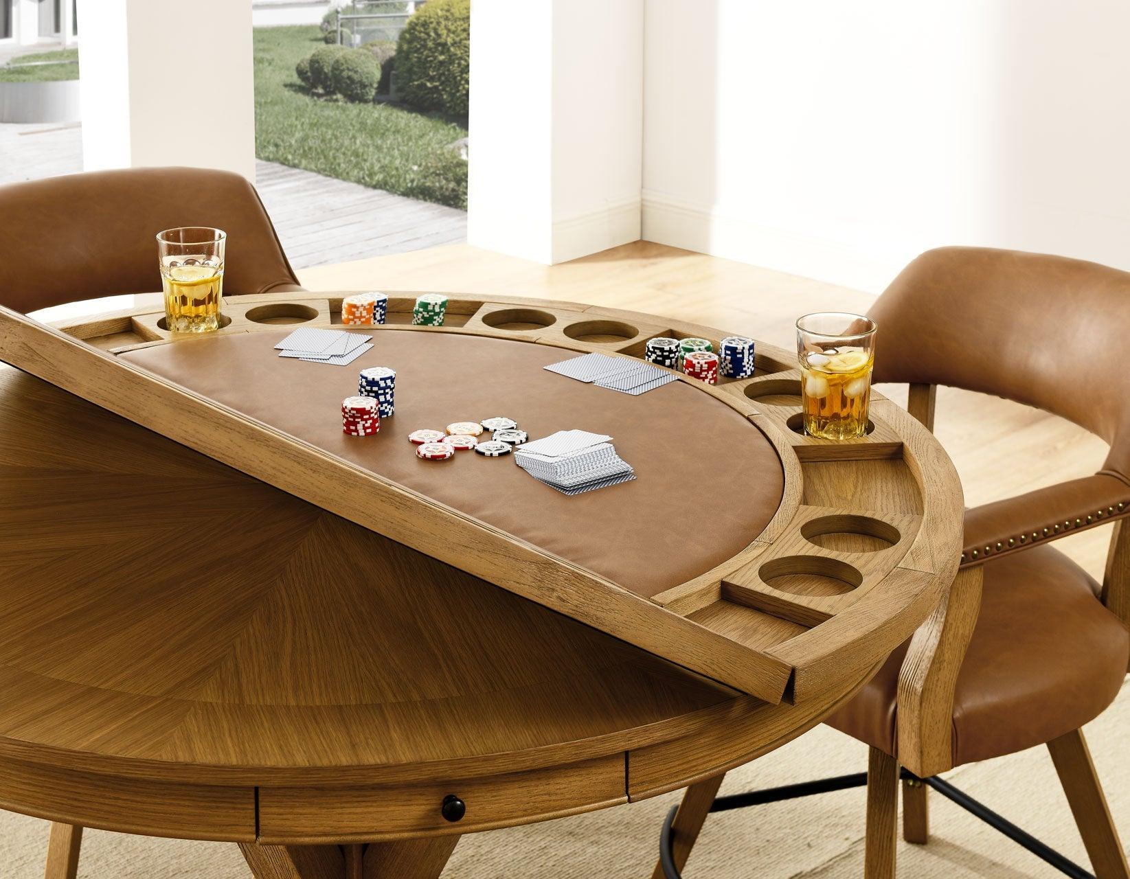 Rylie 48-inch Round Counter Dining Table with 4 Drawers and Folding Game Top, Natural Finish - Image 10